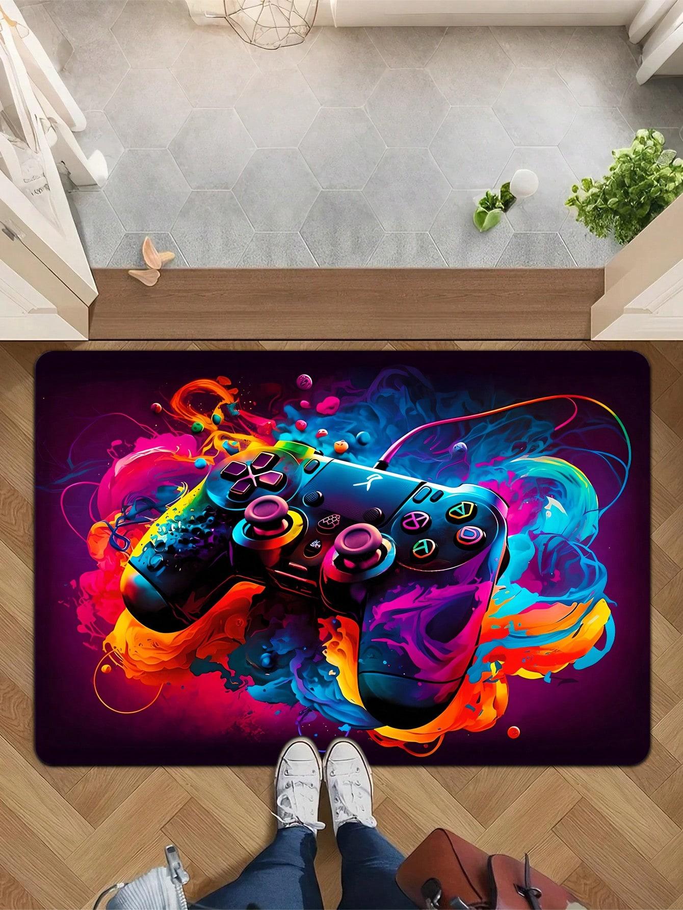 Neon Graffiti Game Controller Flannel Area Rug - Colorful Gaming Print Soft Mat for Living Room, Non-Slip Gamer Home Decor#GameControllerRug #GamingMat #GamerRoomDecor #NeonGraffitiCarpet #NonSlipFlannelRug