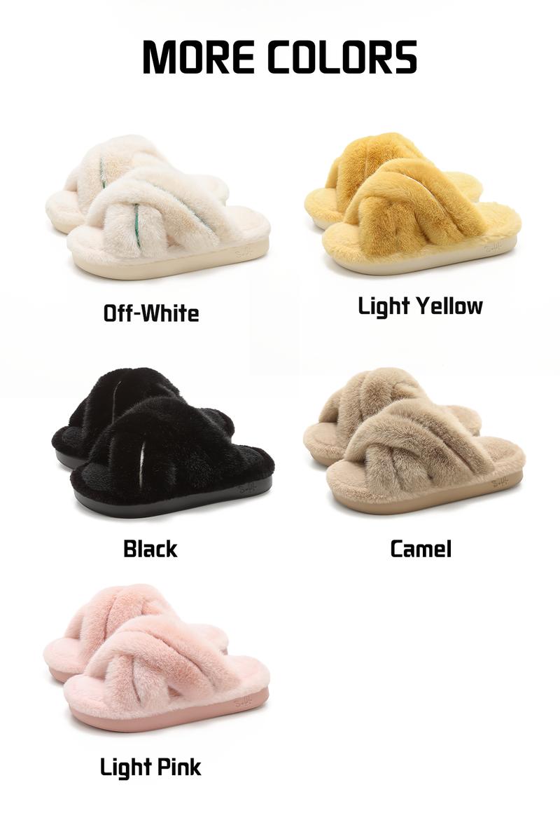 YASSIA Women’s Plush Fuzzy Slides | Faux Rabbit Fur Warm Indoor Outdoor Slippers Girl Shoe
