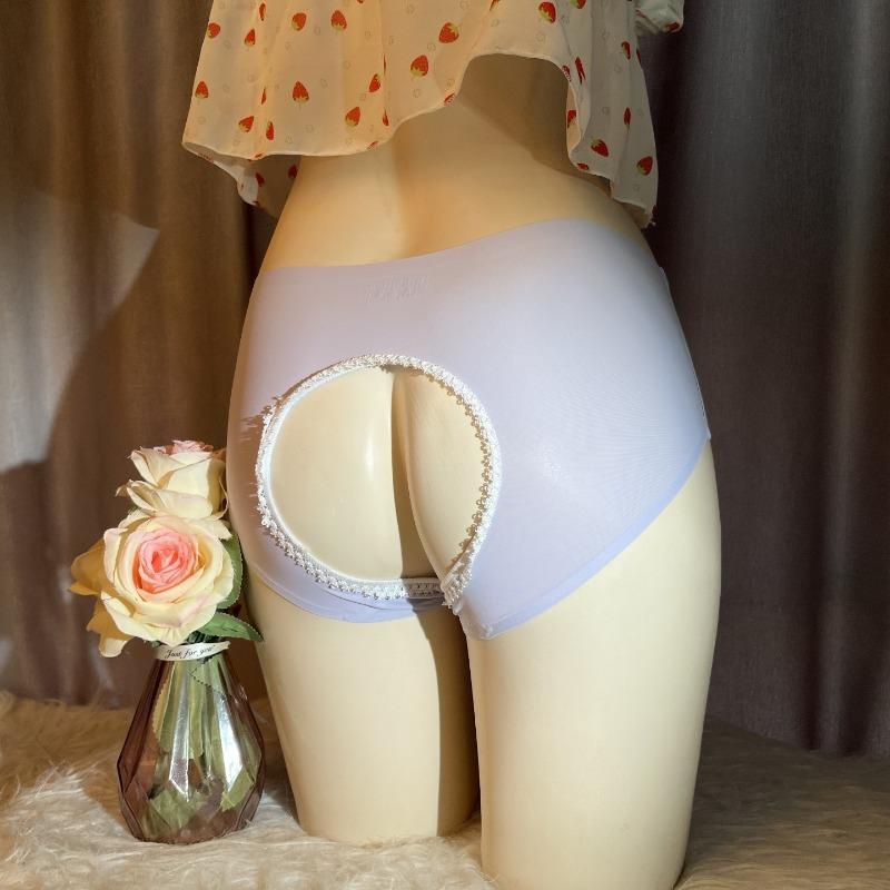 Women's Ice Silk Seamless Gaff Panty Apparel, Cotton-Lace Sexy Tucking Briefs for Transgender MTF Crossdressing, Open Back Underwear