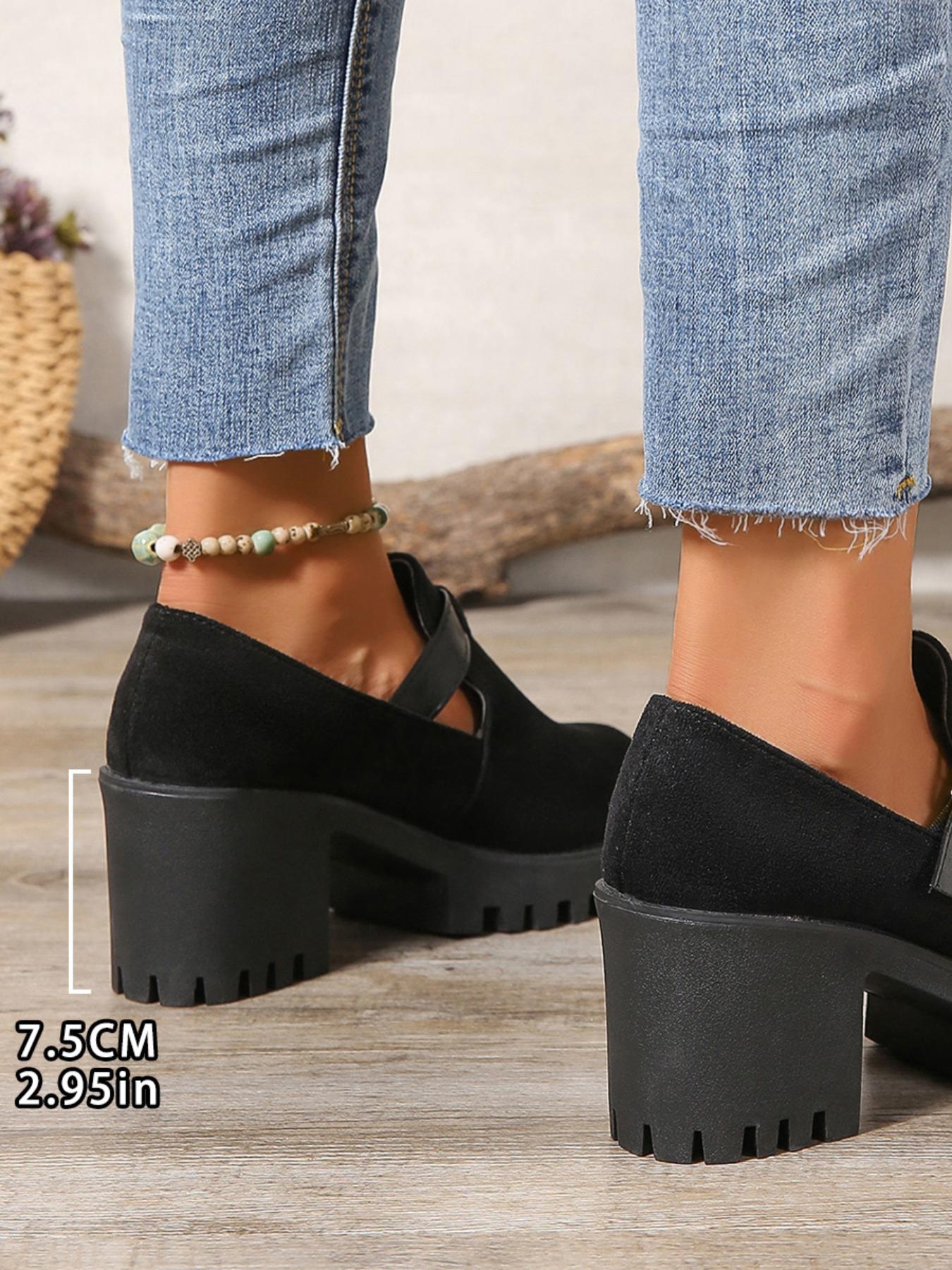 Women's Fashionable Solid Color Platform Chunky Heeled Classic Mary Jane Pumps, Casual Comfortable Shoes for Daily Wear, Perfect for Students and Outdoor