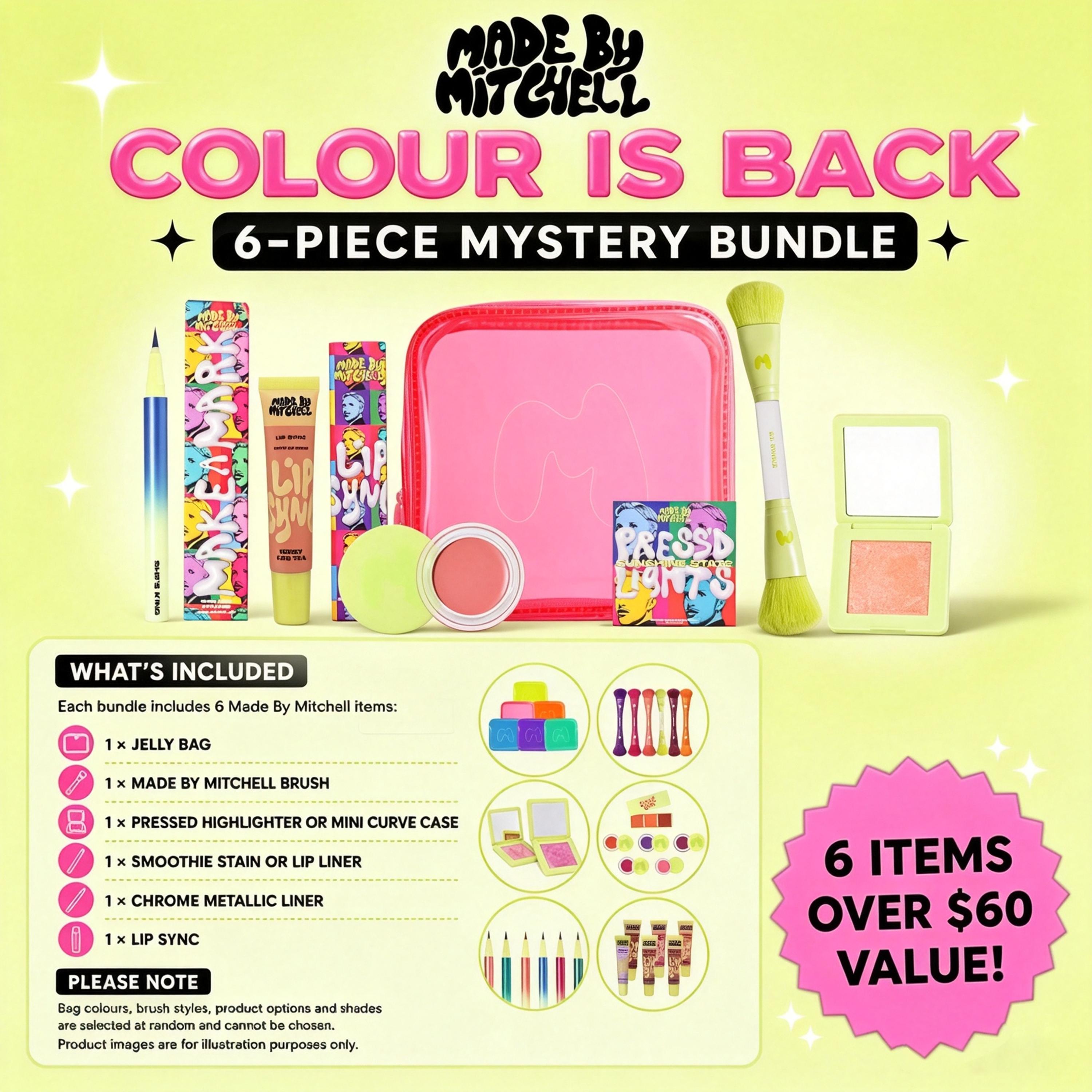 Made By Mitchell Colour Is Back 6-Piece Mystery Makeup Set, Surprise Beauty Bundle Box, Cosmetics Gift Set for Women