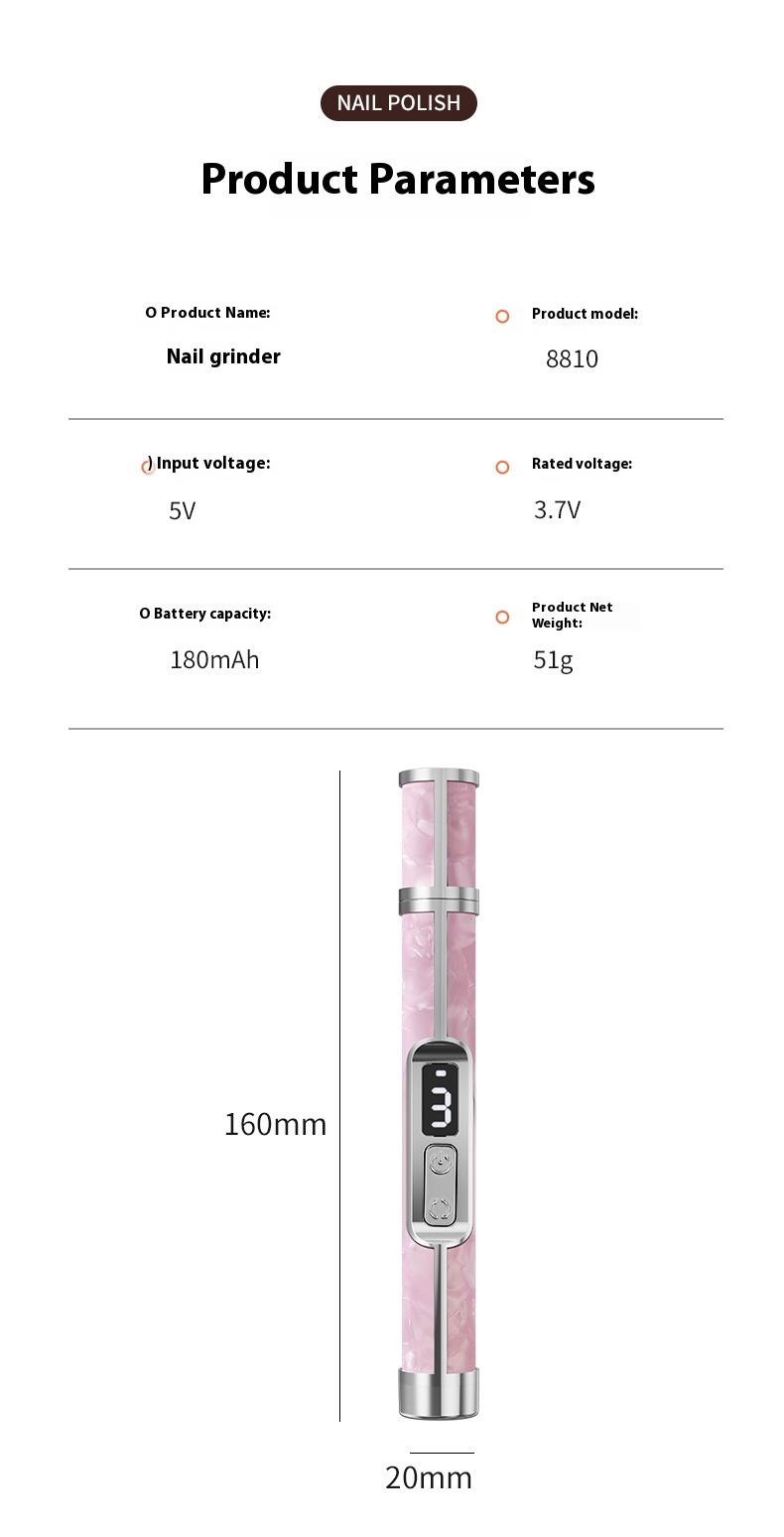 Professional nail salon electric nail buffing machine, USB charging, digital display, portable nail file, nail removal, dead skin removal, nail shaping, complete set of nail art tools