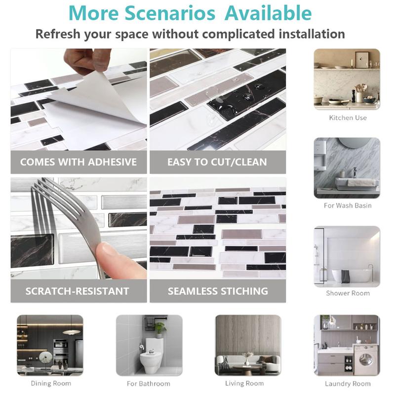 AOZEY Marble Pattern Wall Sticker 26 Pcs Backsplash Stick Tiles Self-adhesive Peel & Stick Kitchen Bathroom Decor Non-toxic Odor-free PVC Decorations AOZEY Marble Pattern Wall Sticker 26 Pcs Backsplash Stick Tiles Self-adhesive Peel & Stick Kitchen Bathroom Decor Non-toxic Odor-free PVC Decorations