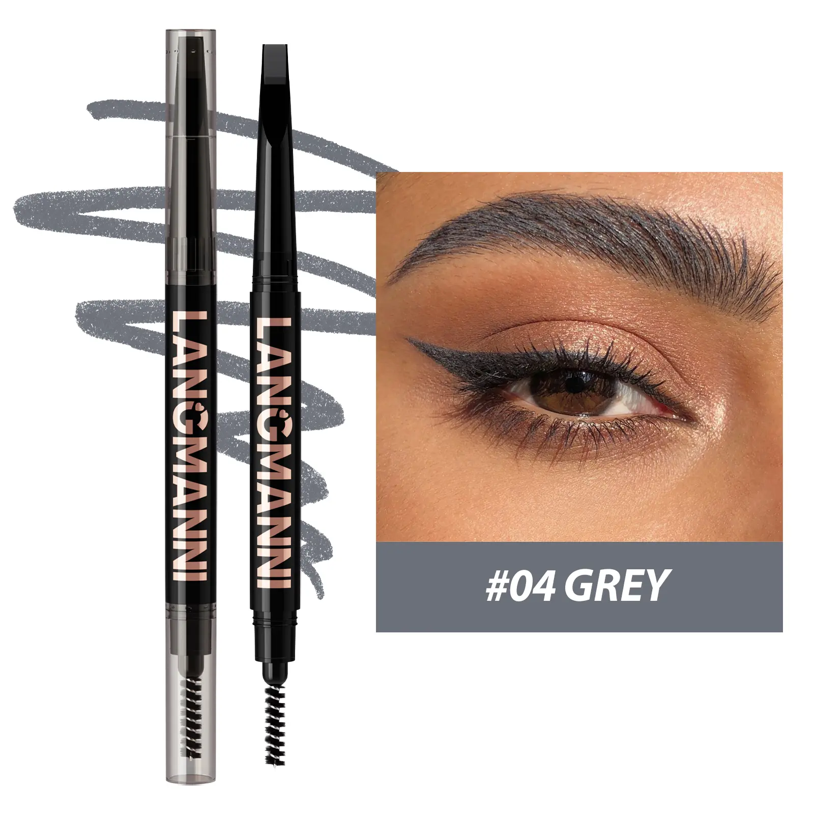 Dual-Ended Retractable Eyebrow Pencil, Ultra-Fine Blade Tip Eyebrow Definer with Spoolie Brush, Waterproof Smudge-Proof Brow Pencil for Natural Microblading Effect, 4 Shades Available