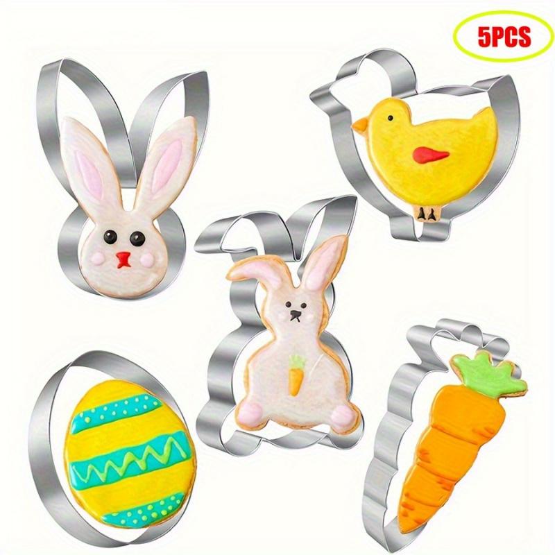 5-Piece Stainless Steel Biscuit Cutter Set, Rabbit and Carrot Shapes, Durable 430 Steel, Ideal for Cookies, Gingerbread, Fondant, Party Decorations