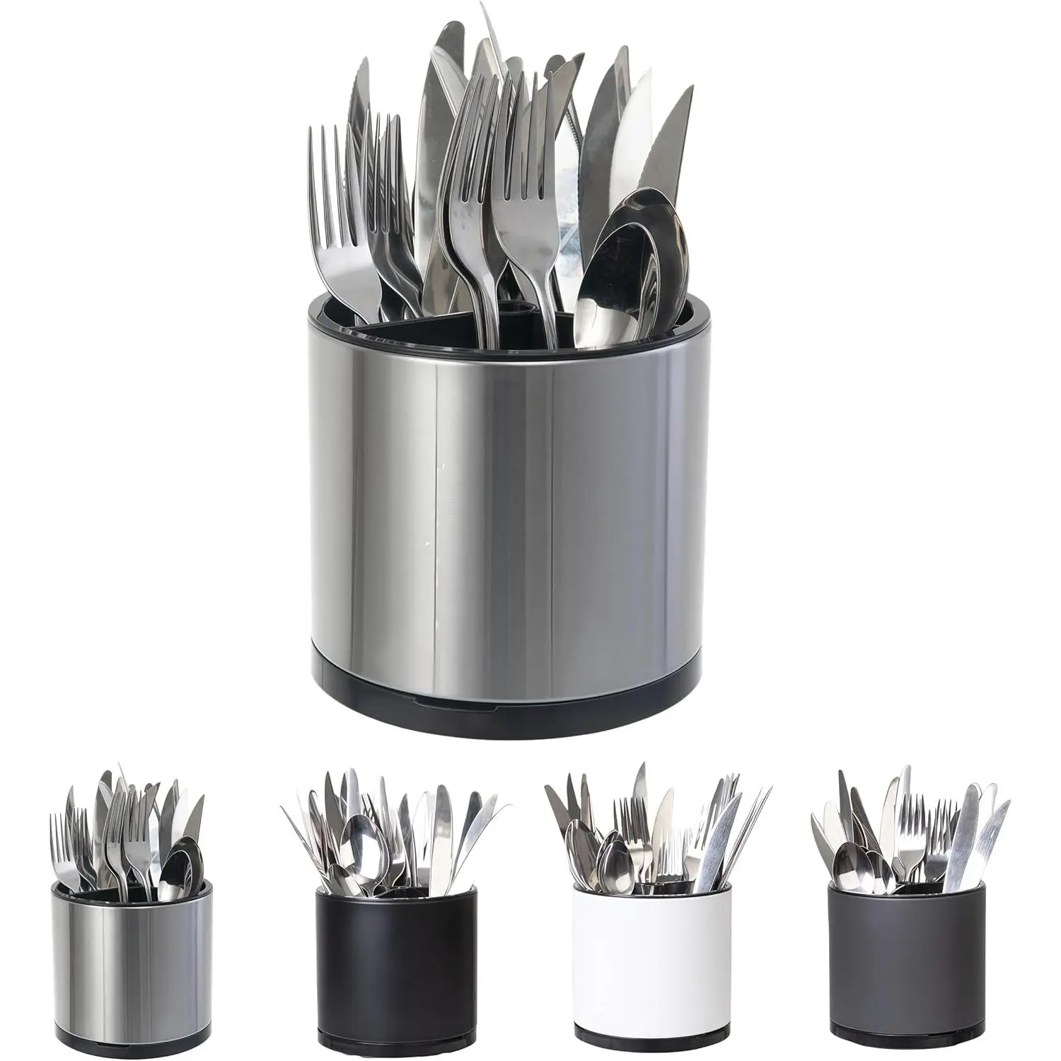Kitchen Utensil Holder,360°Rotating For Countertop Spoon Organizer | Small Stainless Steel Storage,Hold 20 Utensils,Cooking Silverware  3 Compartment Spatula Tool Container(Silvery)