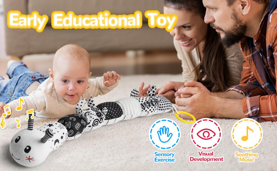 Dearlomum Newborn Baby Girl Gift Toys Infant Tummy Time Musical Stuffed Animal with Crinkle Rattle Textures Blue Crocodile Interactive Duck Shaped