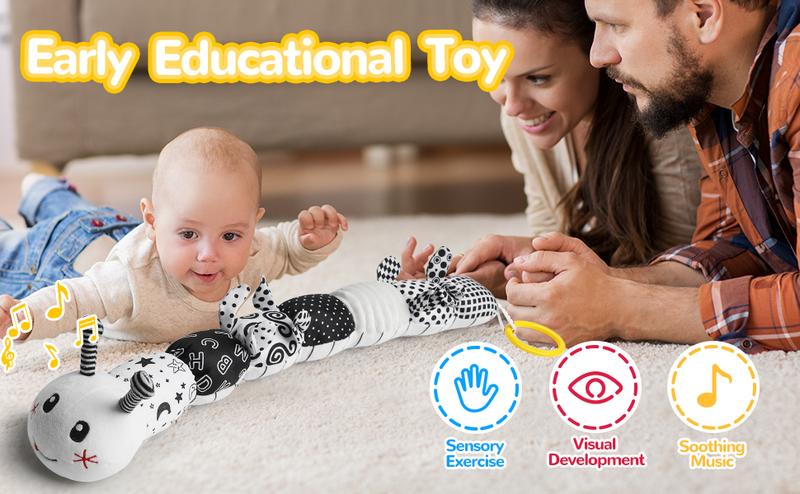 Dearlomum Newborn Baby Girl Gift Toys Infant Tummy Time Musical Stuffed Animal with Crinkle Rattle Textures Blue Crocodile Interactive Duck Shaped