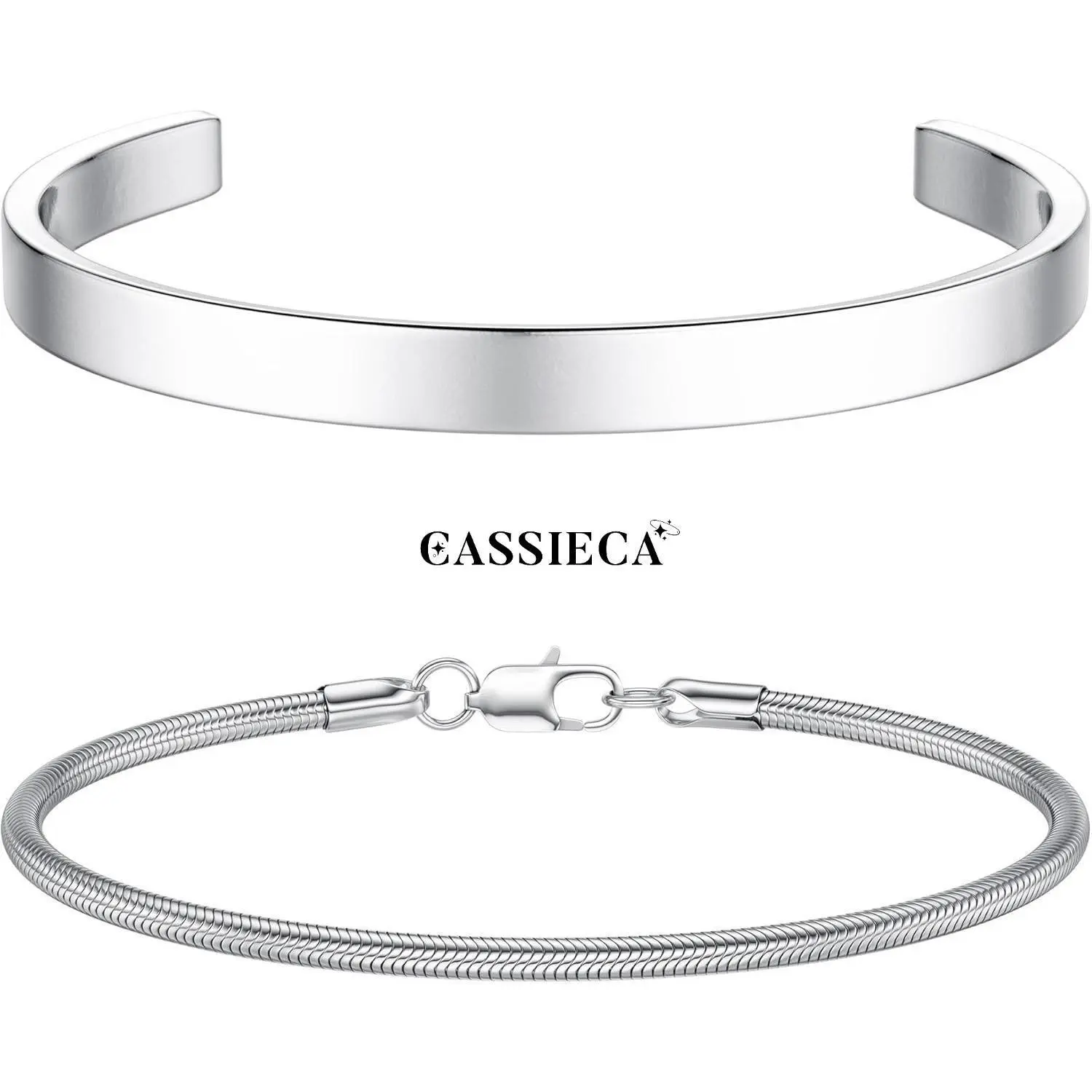 CASSIECA Men's Stackable Bracelets Set Cuff, Snake Rope, Cuban Link & Chain Styles, 19/21cm Metal Coated, Unisex Daily Jewelry Gifts for Dad, Sohochic