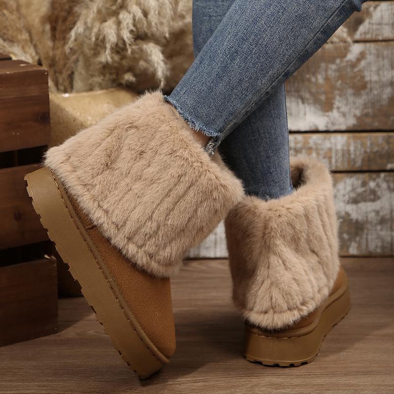 Womens Snow Boots Warm Fluffy Faux Lined Short Booties for Winter with Casual Platform Shoes Design