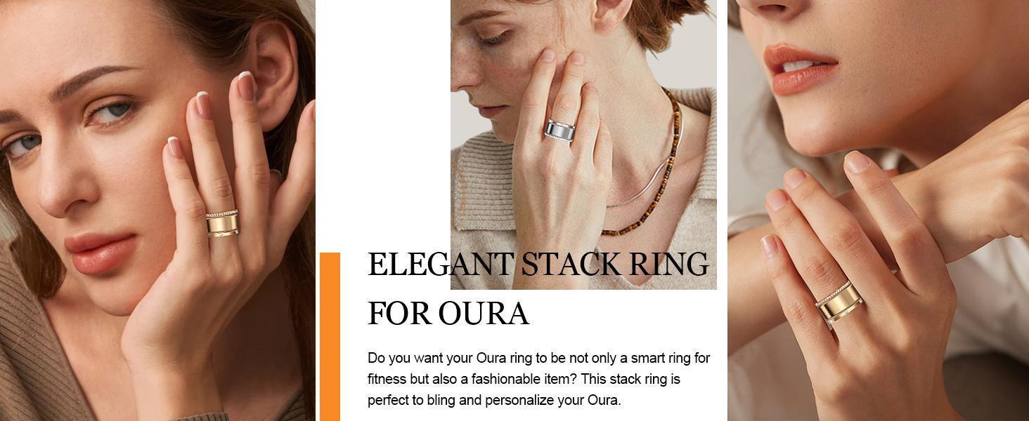 2-Pack 14K Gold Plated Stacking Rings for Oura Ring Gen 4/Oura Ring Gen 3, Cubic Zirconia Simulated Diamond Stack Rings for Women