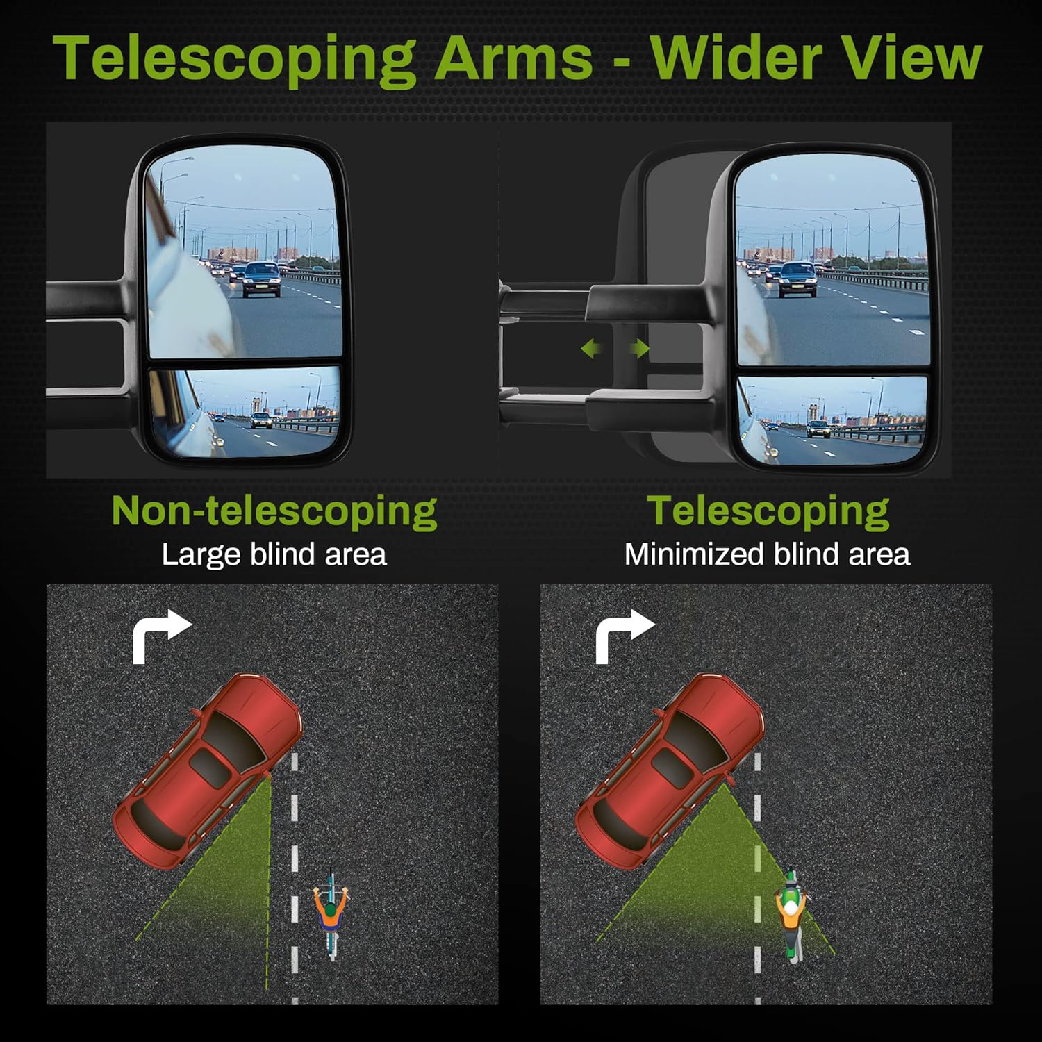 OEDRO Manual Telescoping Towing Mirrors Compatible with 1999-2006 Chevy Silverado 1500 2500HD 3500HD