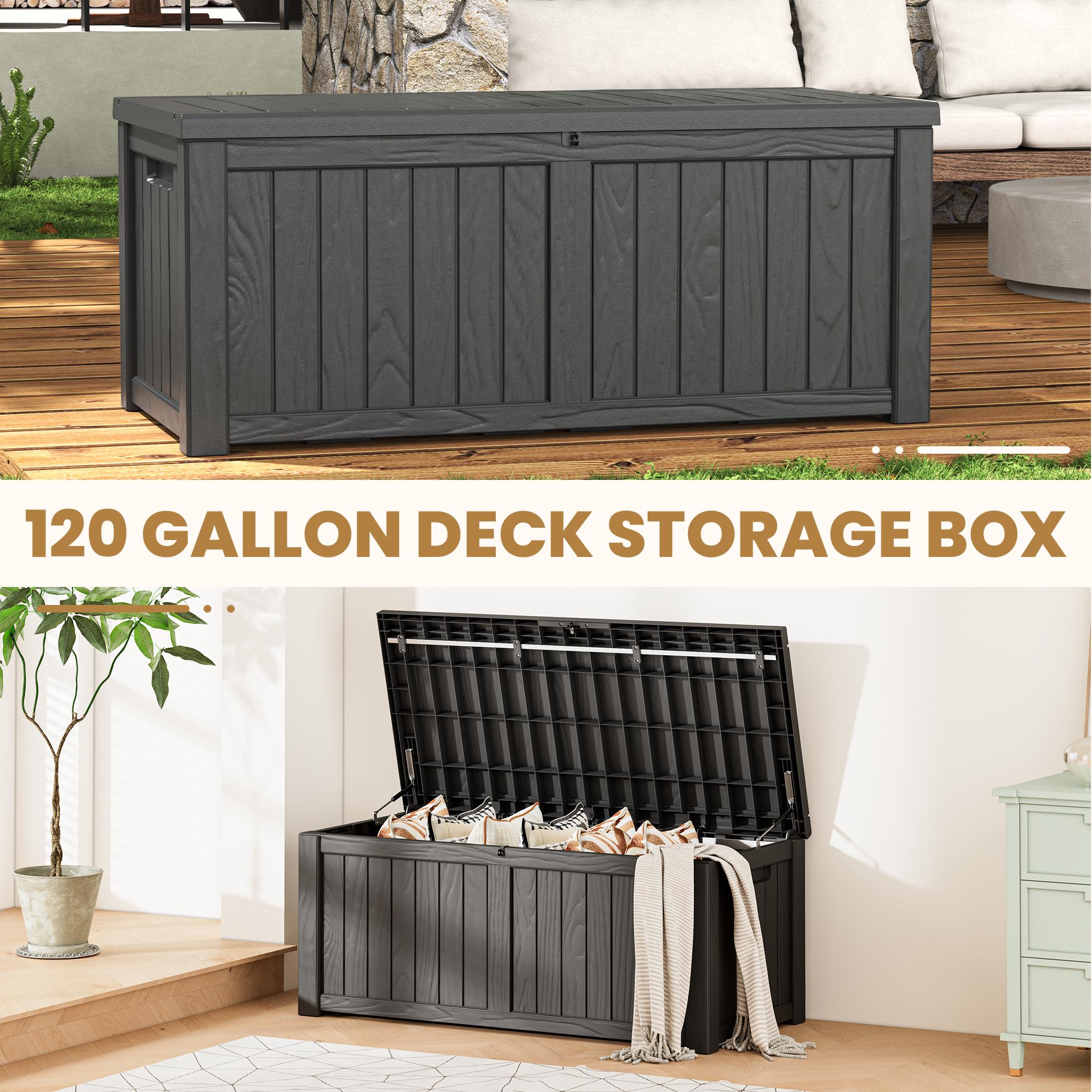 LHBCRAFT 31/72/120-gallon outdoor deck storage box Waterproof, Lockable, Extra Seat, UV 1000+ Anti-ultraviolet, Easy Installation, Reinforced Structures,Christmas gift