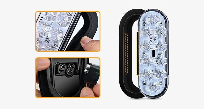 GOOACC 6Inch Oval Trailer Tail Light 4PCS 10LED White Red Stop Turn Signals Reverse Lights w/Surface Mount Grommets Plugs IP67 Waterproof for Truck RV Tractor GOOACC 6Inch Oval Trailer Tail Light 4PCS 10LED White Red Stop Turn Signals Reverse Lights w/Surface Mount Grommets Plugs IP67 Waterproof for Truck RV Tractor