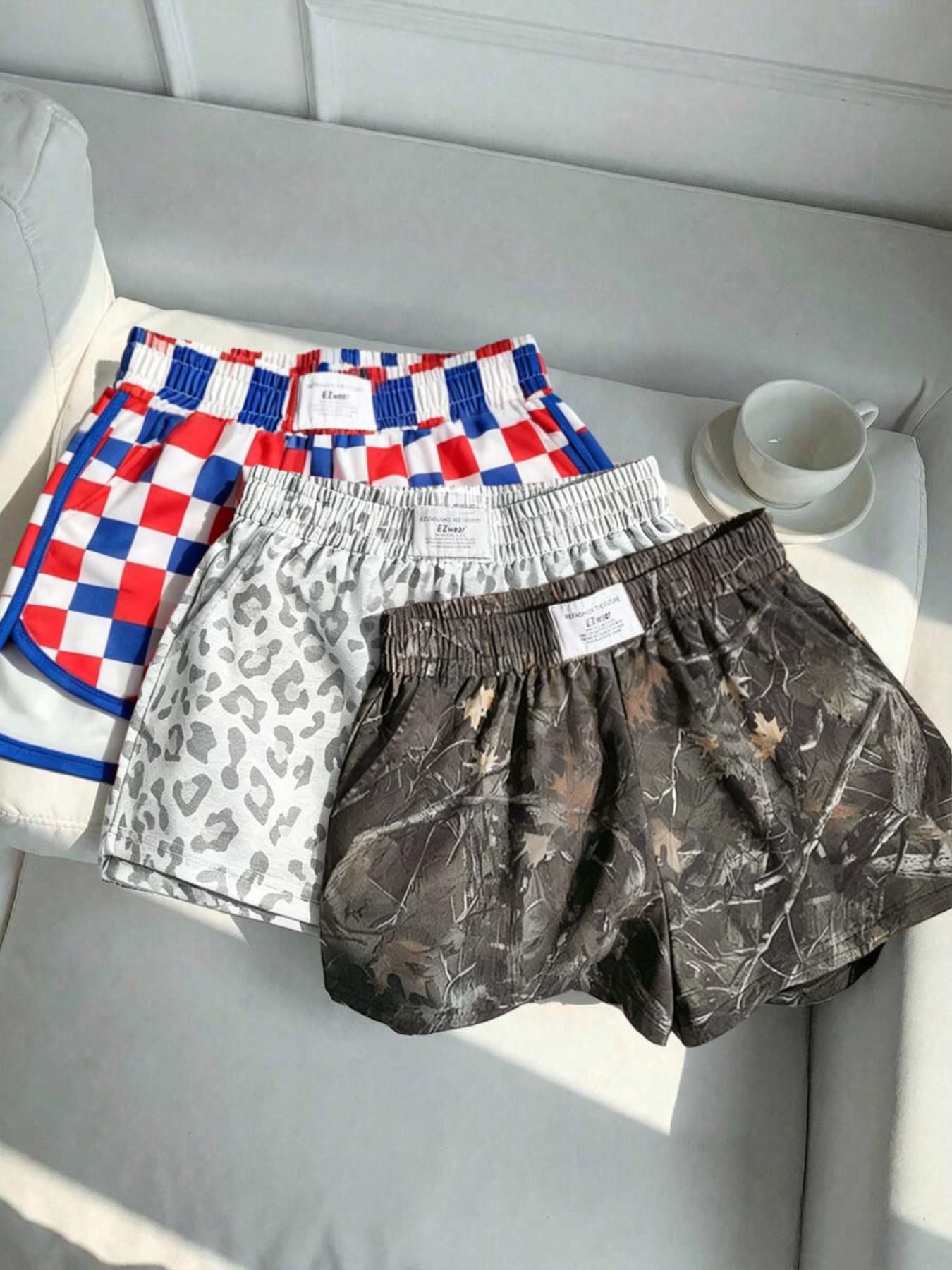 Women's Summer Leopard and Plaid Print Athleisure Casual Shorts, Comfortable Loose-Fit Athletic Bottoms for Yoga and Daily Activities