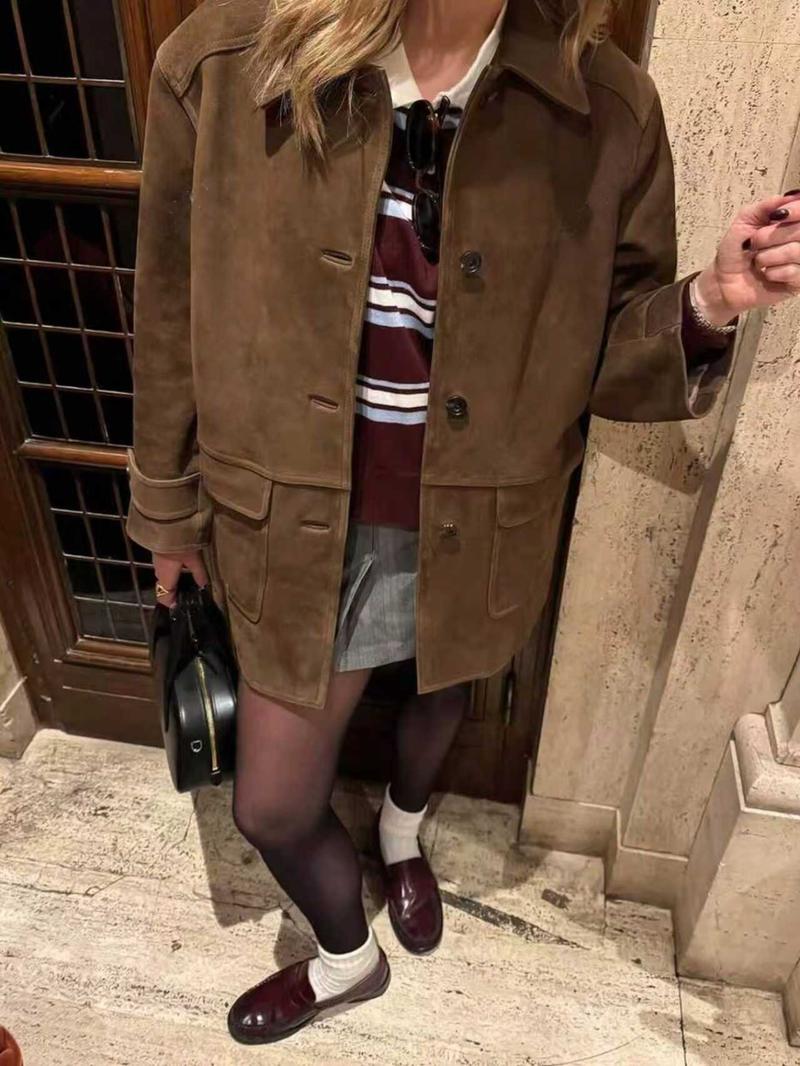 Women's Long Sleeve Casual Elegant Coat Jackets, Perfect for Vacation & Daily Wear, Autumn Winter Season, Slim-Fit Woven Fabric Outerwear