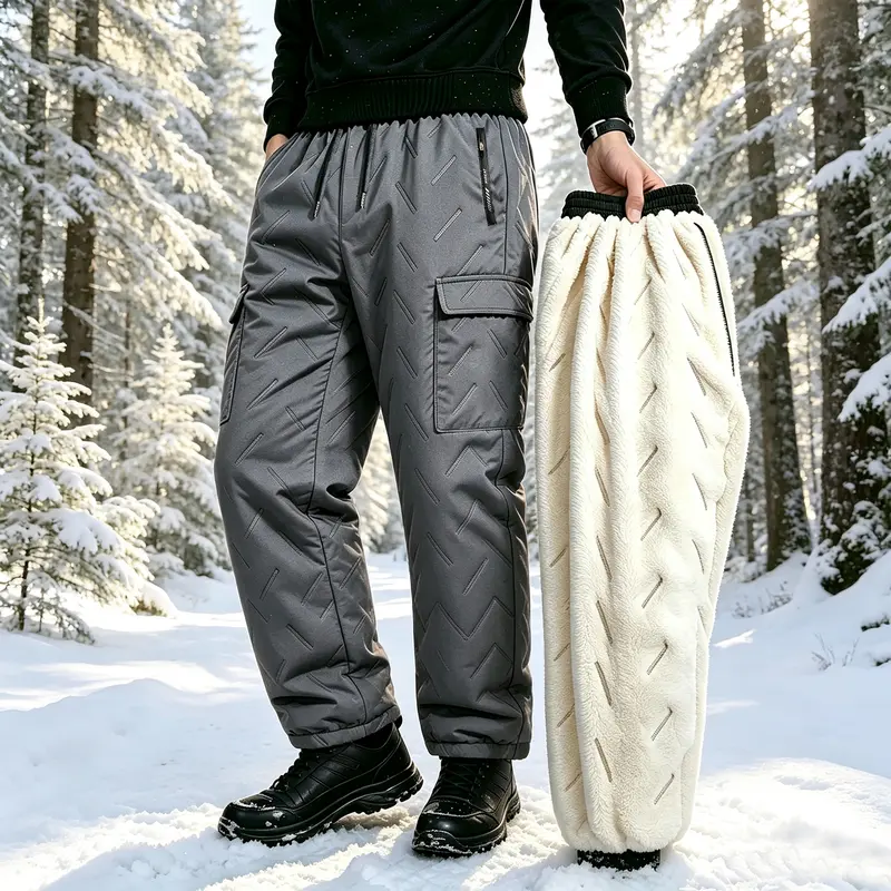 Men's thick winter ski work pants, waterproof and windproof quilted and warm ski pants, drawstring elastic waistband and zippered pockets, suitable for skiing, ice fishing, snow work and daily outdoor activities in cold weather.