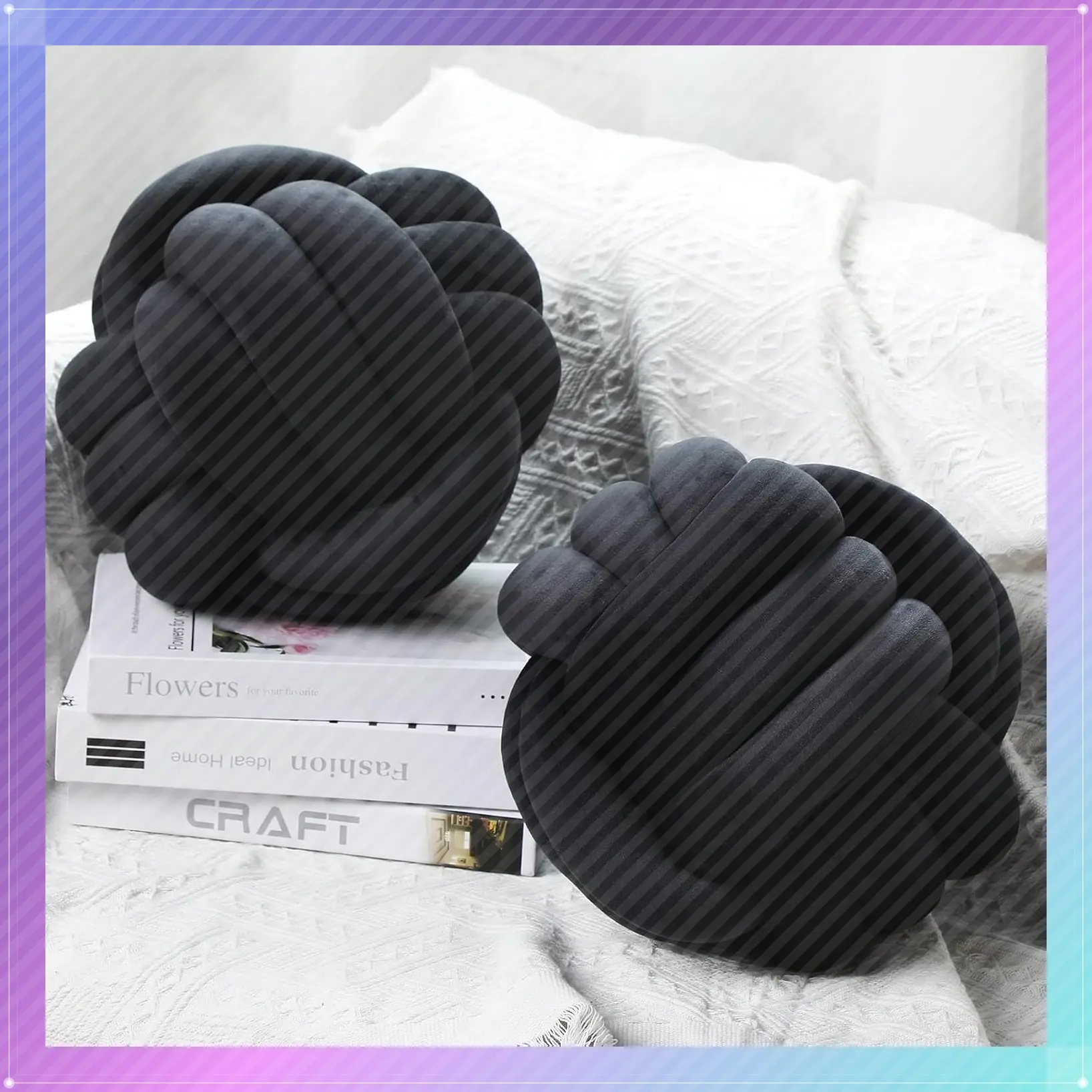 7.87 Inches 2 Pcs Knot Pillows Decorative Throw Pillow, Black | Soft Knotted Plush Ball Pillows, Handmade Stuffed Ball Pillows, for Bedroom Sofa Couch Home Bedroom DecorGift