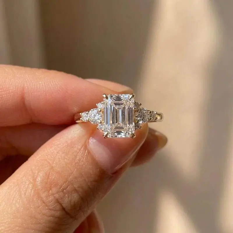 925 Sterling Silver Luxury Solitaire Big Rectangle CZ Women Wedding Engagement Ring Party Elegant Female Fashion Jewelry Gifts