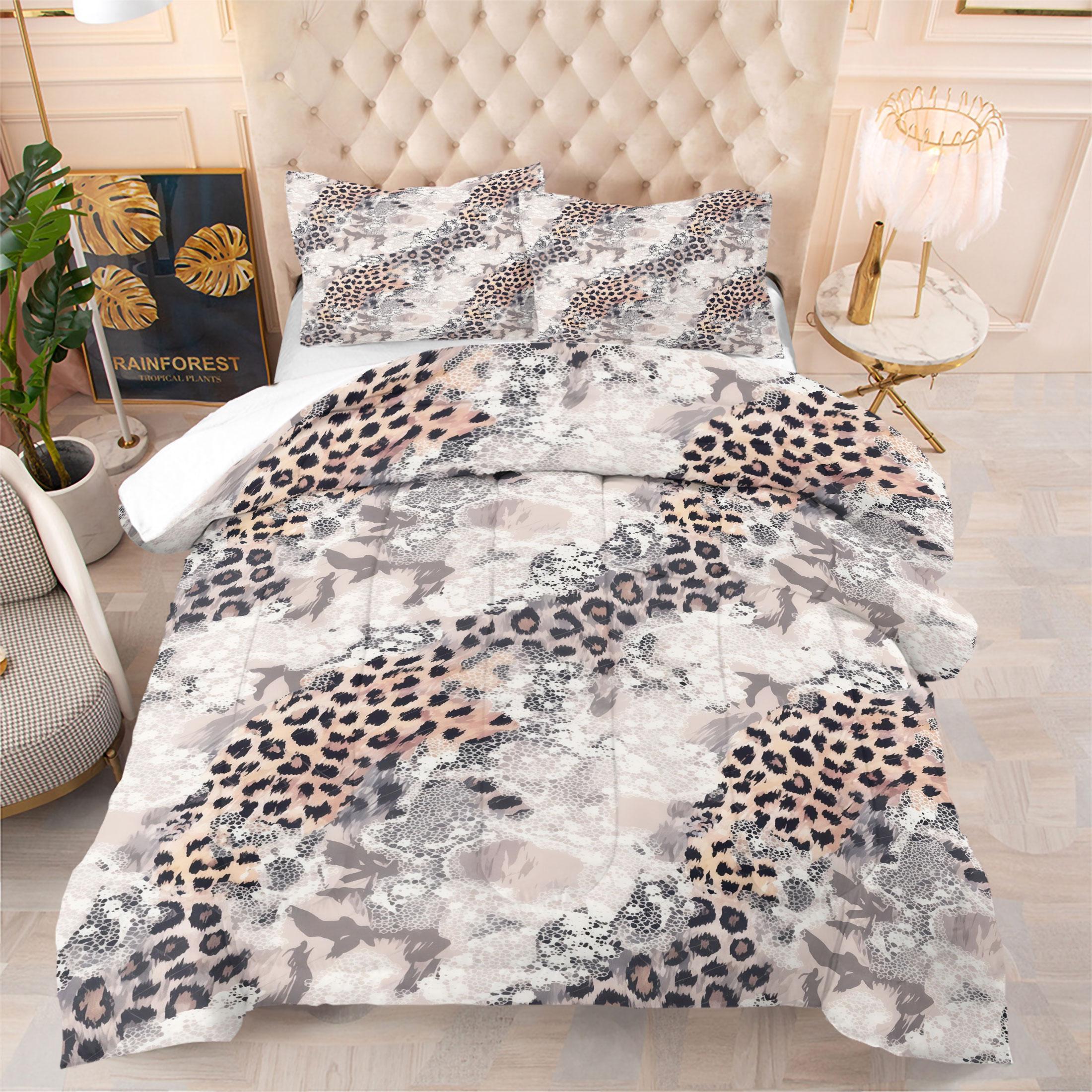 2/3Pcs Lace and Leopard Print Comforter Set, Artistic Style Bedding Set, Soft and Comfortable, Available in Multiple Sizes, Suitable for Children'S and Adult'S Room Decor, Decorative Bedsheet Sets