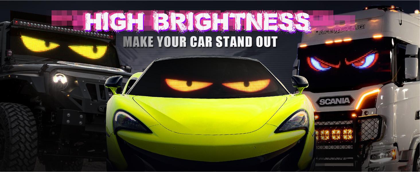 Remote-Controlled Programmable LED Signs,Devil Eyes Light for Windshield, Flexible Bluetooth APP Control Scrolling LED Car Sign Full Color Display Custom Text Pattern Animation Programmable LED Sign for Car Vehicle Car Decals cars accessories