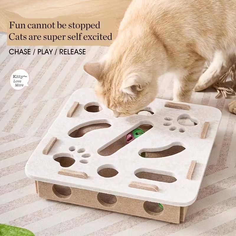 Interactive Cat Scratching Toy with Paw Print, Puzzle Box & Heavy-Duty Scratching Posts, No Battery Needed, Indoor Activity Center