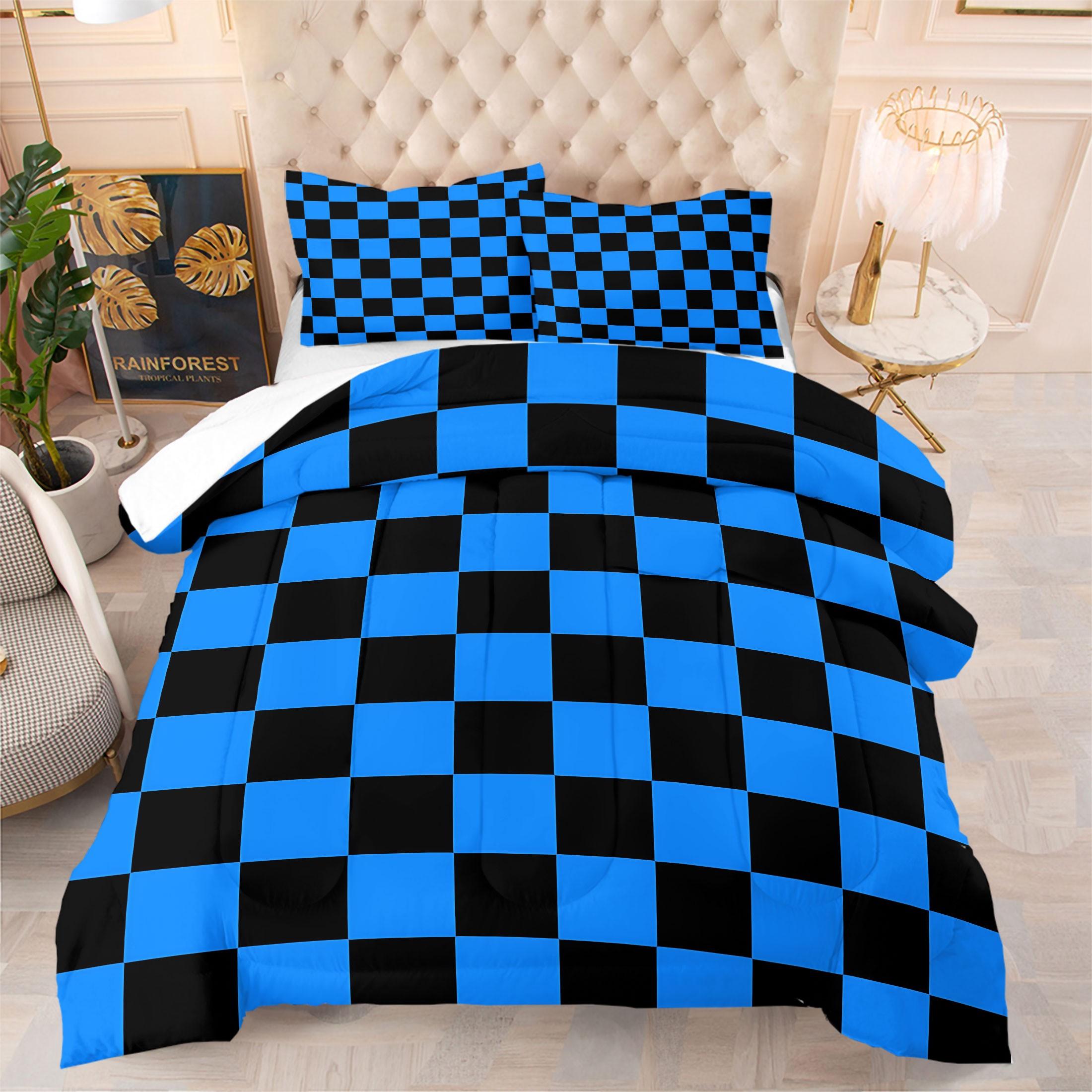 3 Pcs Geometric Checkerboard Print Comforter Set, Modern Minimalist Bedding Set, Soft Warm Lightweight with HD Digital Print, Fade Resistant & Breathable, Ideal for Bedroom Dorm Guest Room Decor, All Season Use