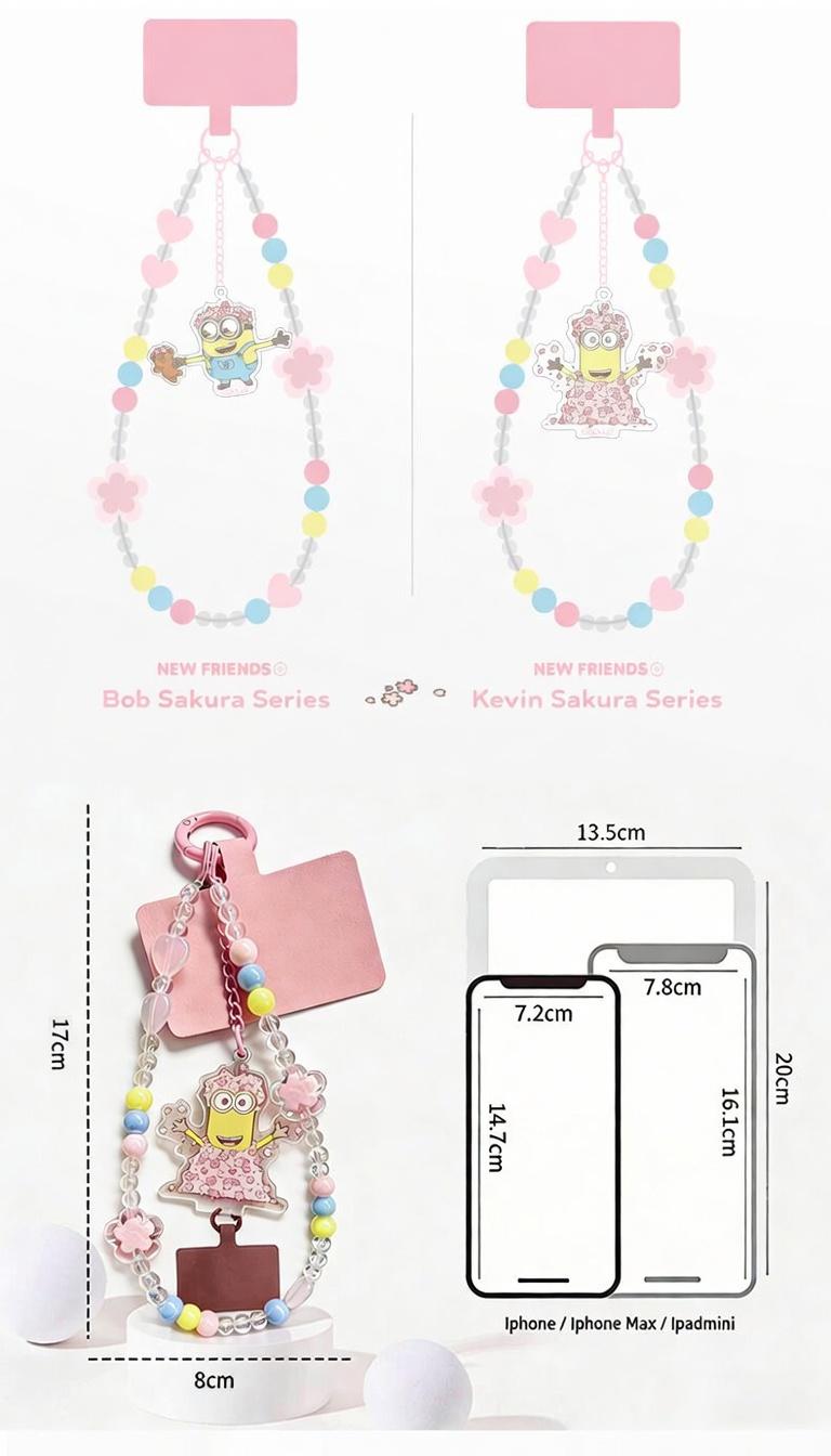 Minions Sakura Cherry Blossom Phone Charm - Limited Edition Kawaii Beaded Strap | Bob & Kevin Cute Pendant For Phone & Bag