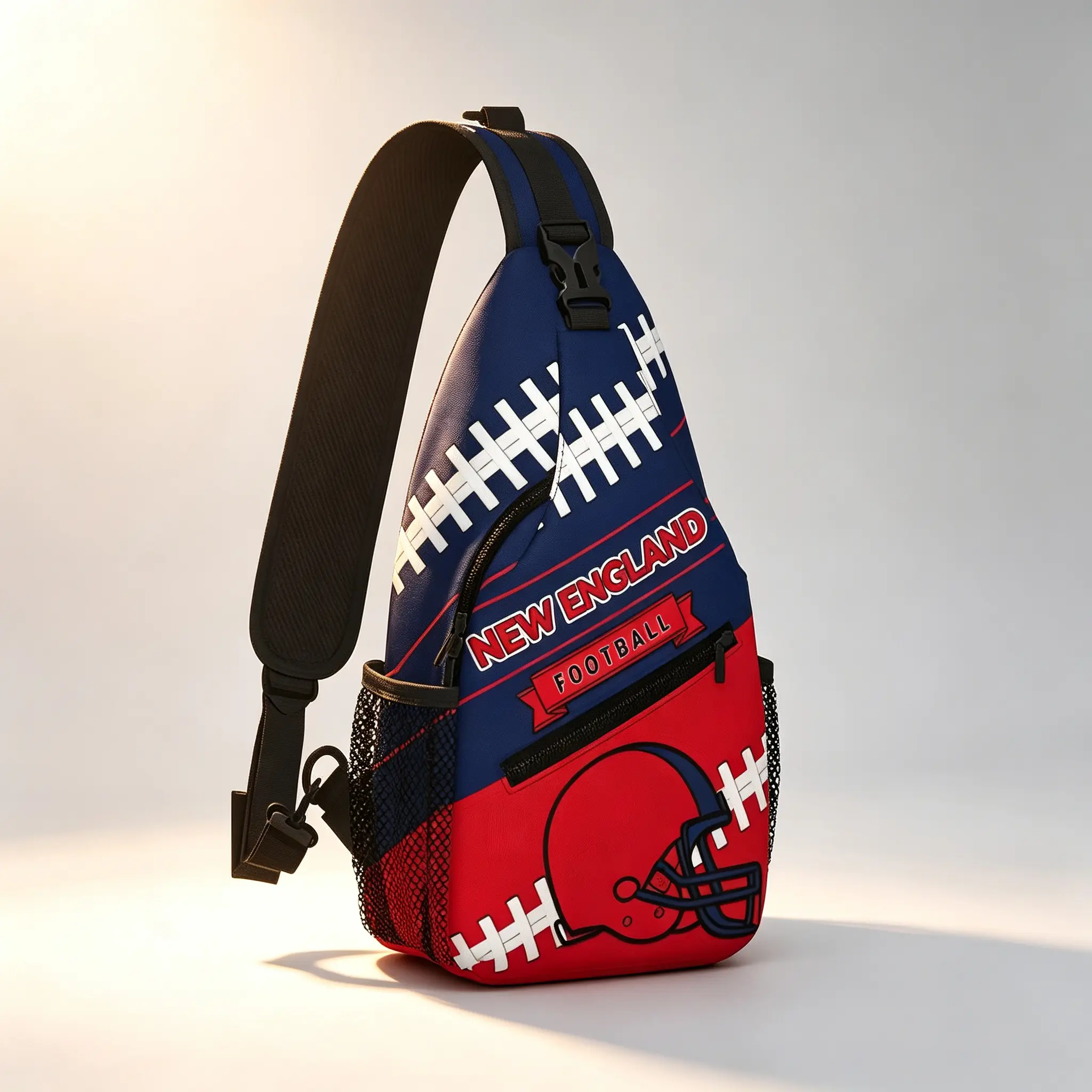 New England Football Print Large Crossbody Sling Backpack, Durable Machine Washable Chest Pack with Zipper Closure for Travel Hiking Cycling Outdoor Fishing, Unisex for Men Women Youth