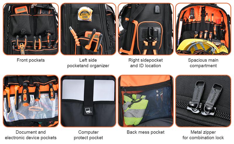 Tool Backpack with 2 Small Tool Bags - LOKASS Tool Backpack Heavy Duty Tool Organizer, Water-resistant HAVC Tool Backpack Electrician Tool Box with Molded Base