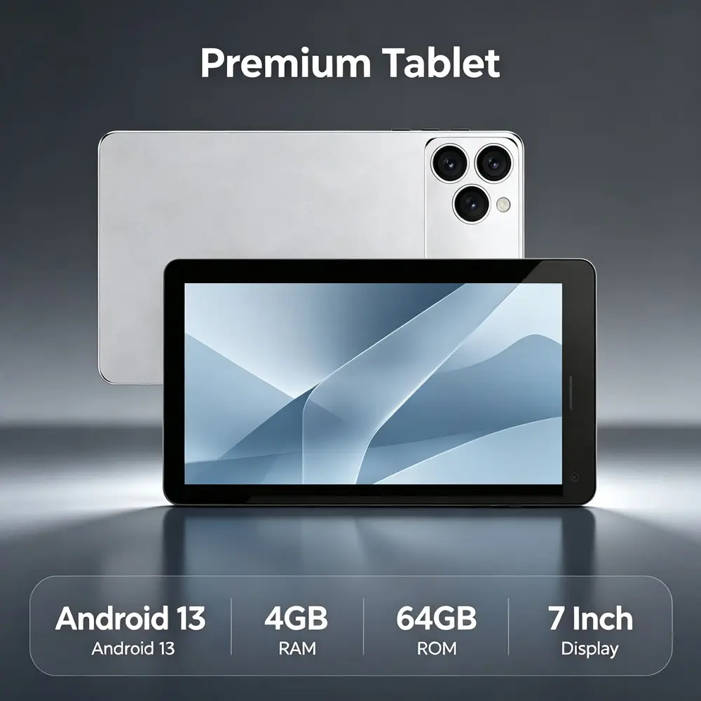 7 Inch Premium Tablet PC, Android 13 System, 4GB RAM 64GB ROM, HD Display Portable Tablet for Daily Entertainment, Office Work and Online Learning