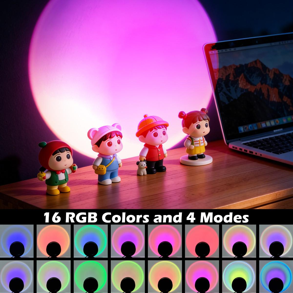Sunset Lamp Projector, 16 Color Changing Rainbow Light, Remote Controlled LED Table Lamp, USB Sunlight Lamp for Bedroom Decor
