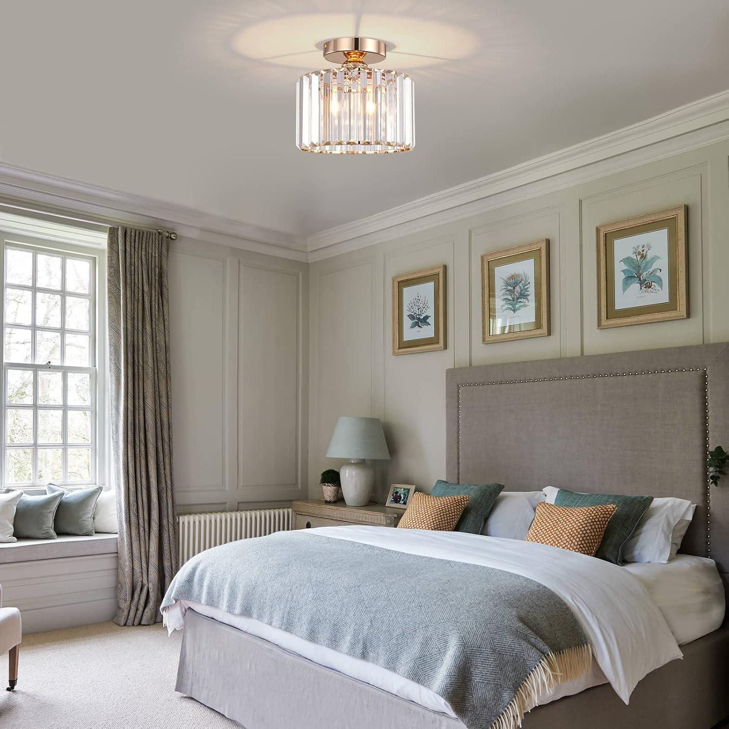 Crystal Ceiling Light, Modern Round 22cm Dimmable Embedded Crystal Lamp, Luxurious Glossy Finish, E27 3 Color Temperature Base