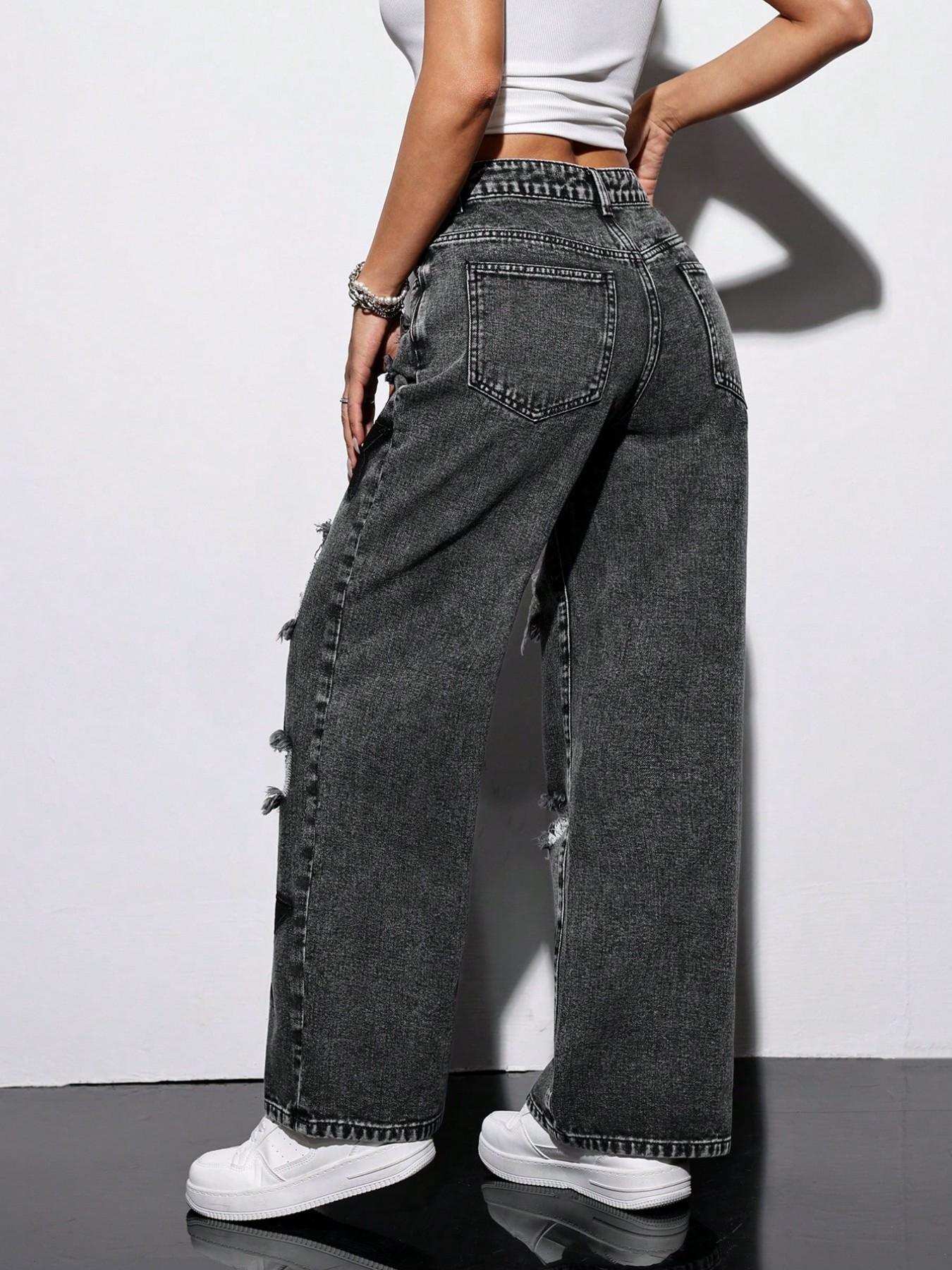 High-Waisted Star Pattern Jeans for Women, Y2K Style Loose-Fit Wide-Leg Trousers, Casual Zipper Fly Design