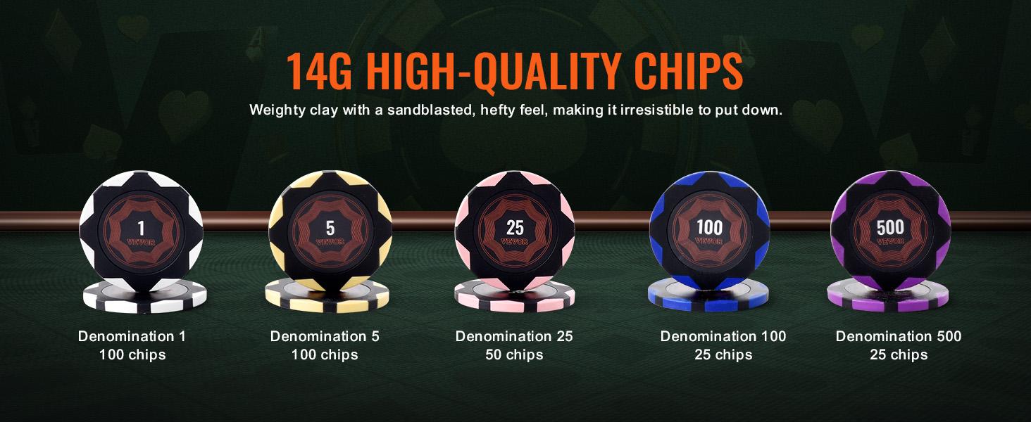 VEVOR Poker Chip Set, 300-Piece Poker Set, Complete Poker Playing Game Set with Carrying Case, Heavyweight 14 Gram Casino Clay Chips, Cards, Buttons and Dices, for Texas Hold'em, Blackjack, Gambling