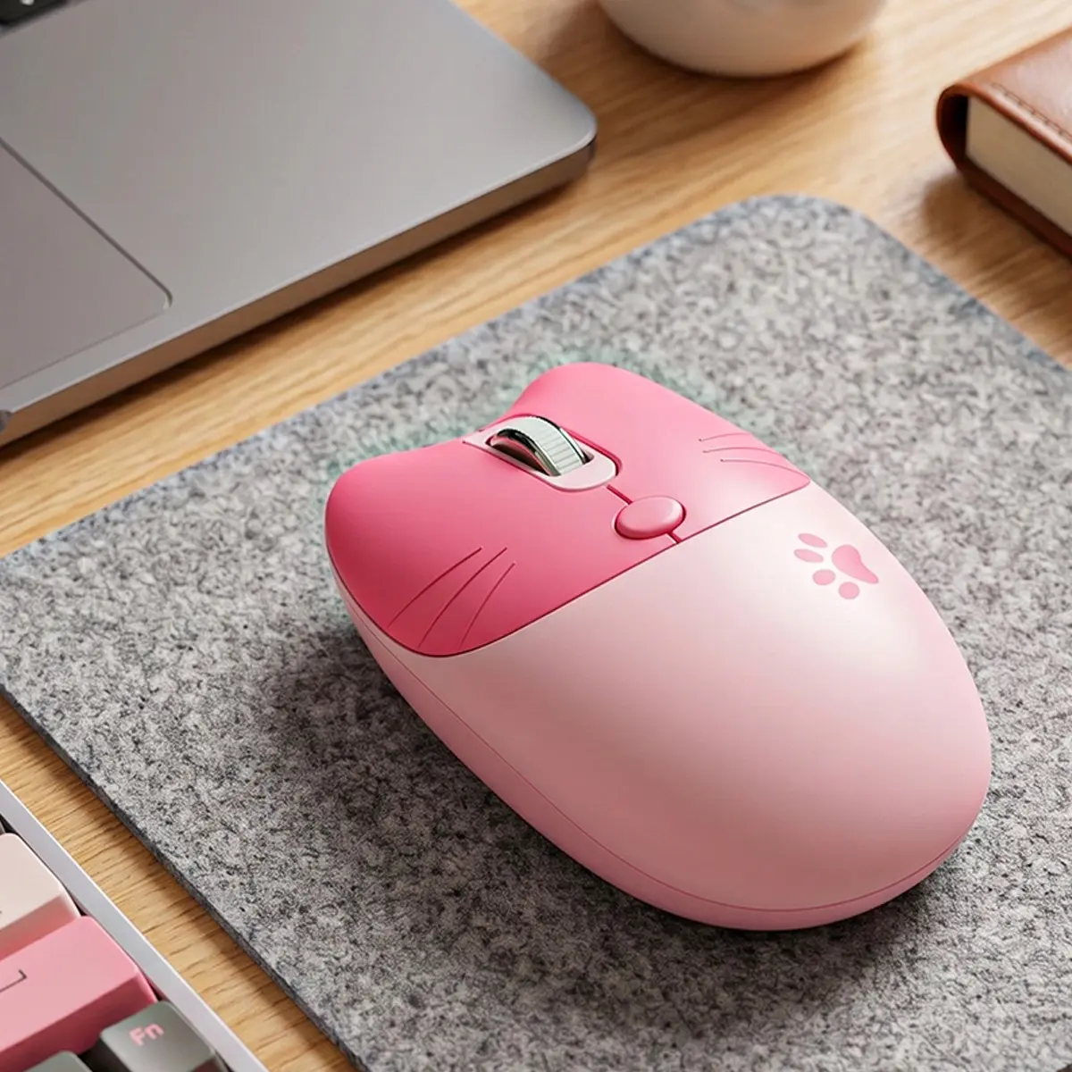 MOFii M3AG Wireless Cute Cartoon Cat Mouse, Color Block Paw Design Office Mouse, Plug & Play via USB Receiver, Compatible with Laptops & Desktops
