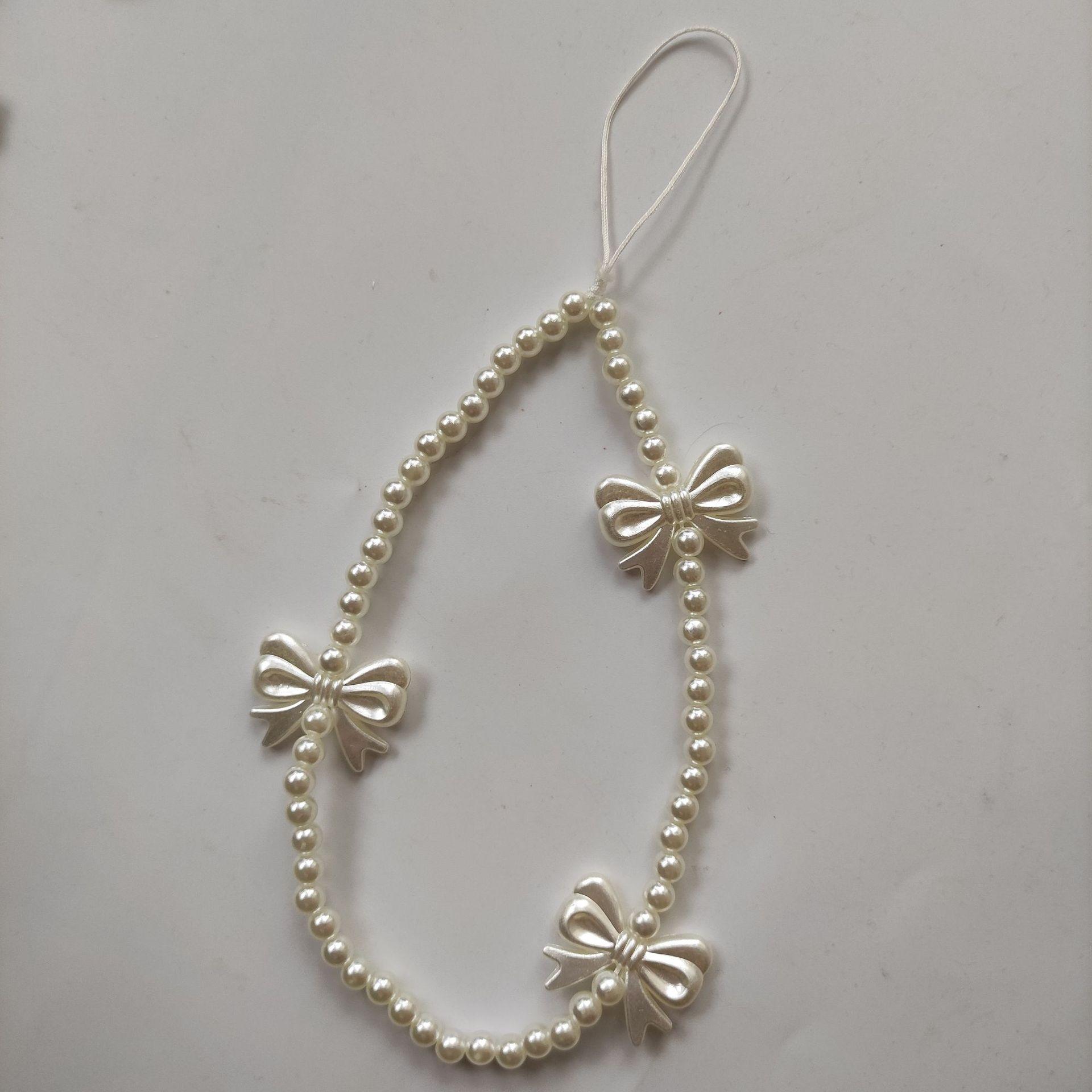 Sweet Cool Bow Beaded Phone Strap Short Fashion Bead Phone Chain Anti-Drop Prevent Falling, Stylish Mobile Accessory