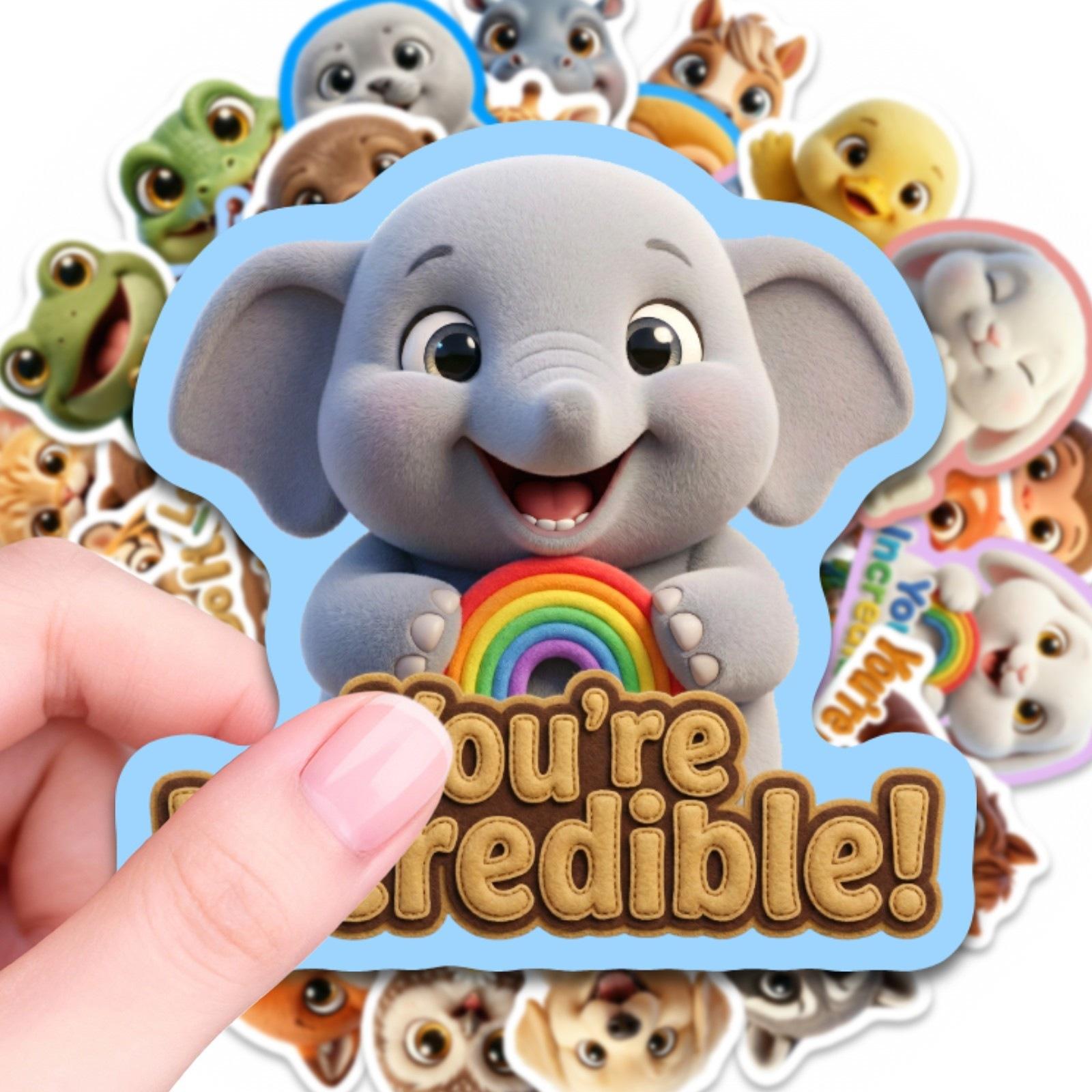 New 50-sheet set of 3D cartoon cute and adorable pet positive slogan stickers for waterproof cups and notebook decorative stickers