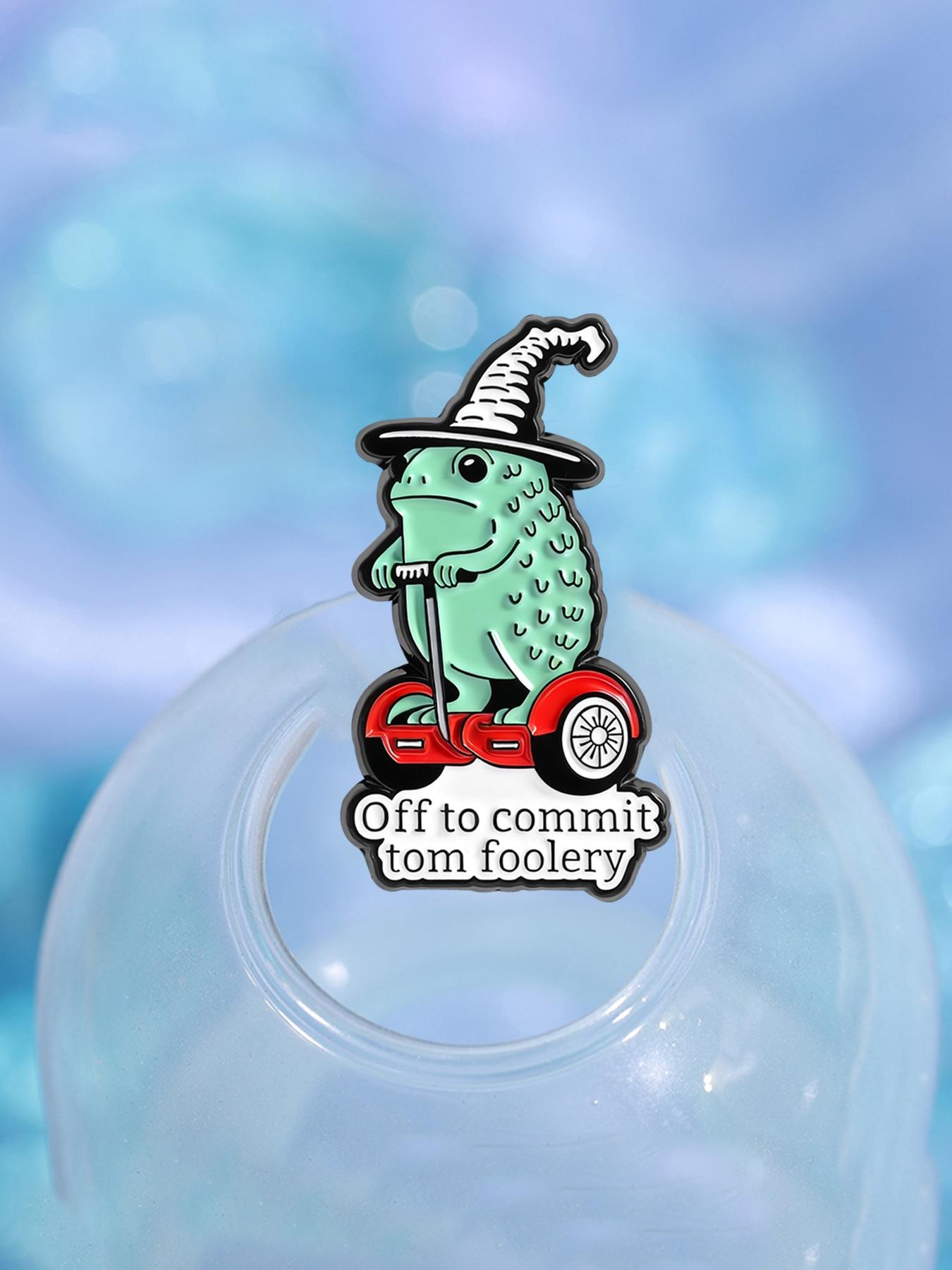 Whimsical Frog Wizard Enamel Pin Funny Quote Off To Commit Tom Foolery Cartoon Animal Alloy Brooch Lapel Backpack Badge Fashion Jewelry Accessories Gift for Friends Vintage Jewellery