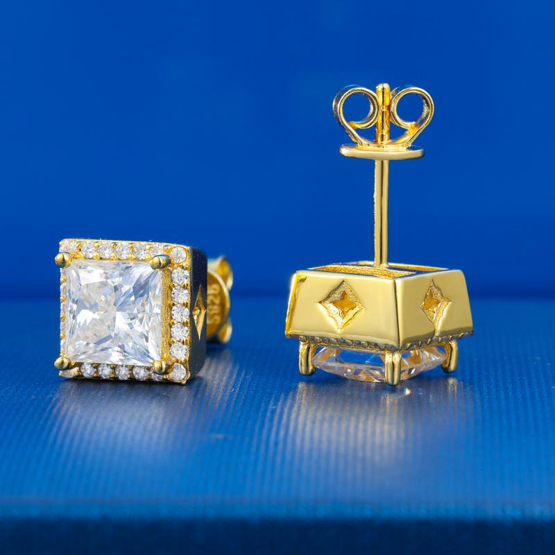 【#E511】Square Geometric Stud Earrings  UCCIYO Synthetic Moissanite Earrings For Women 925 Sterling Silver Stud Earring Men Hip Hop Jewelry Couple Gift