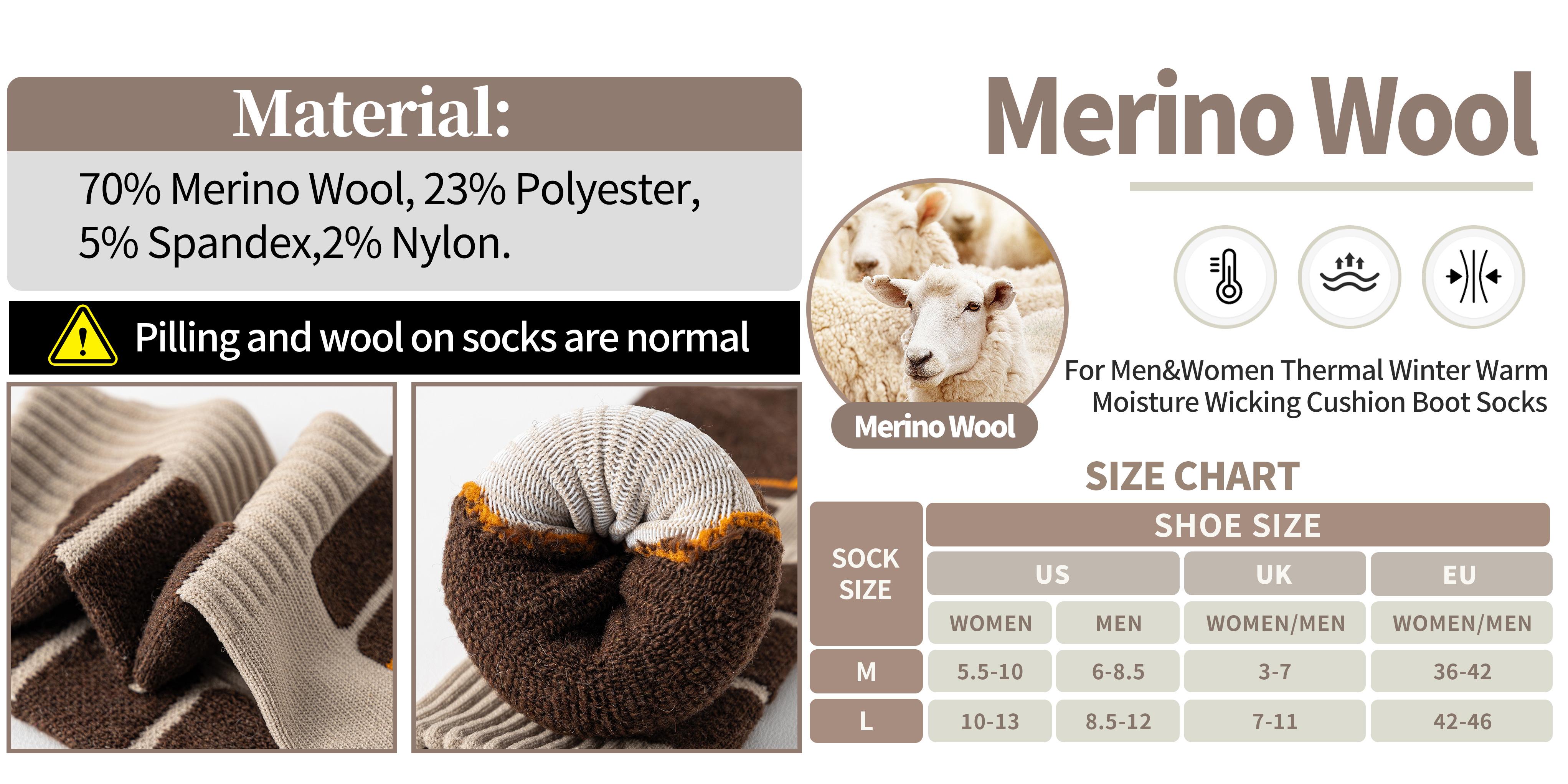 5 Pairs Merino Wool Hiking Socks For Women & Man Compression Support Sweat Absorbing Breathable Thick Cushion Work Socks Festival Gift Socks Menswear Bestie