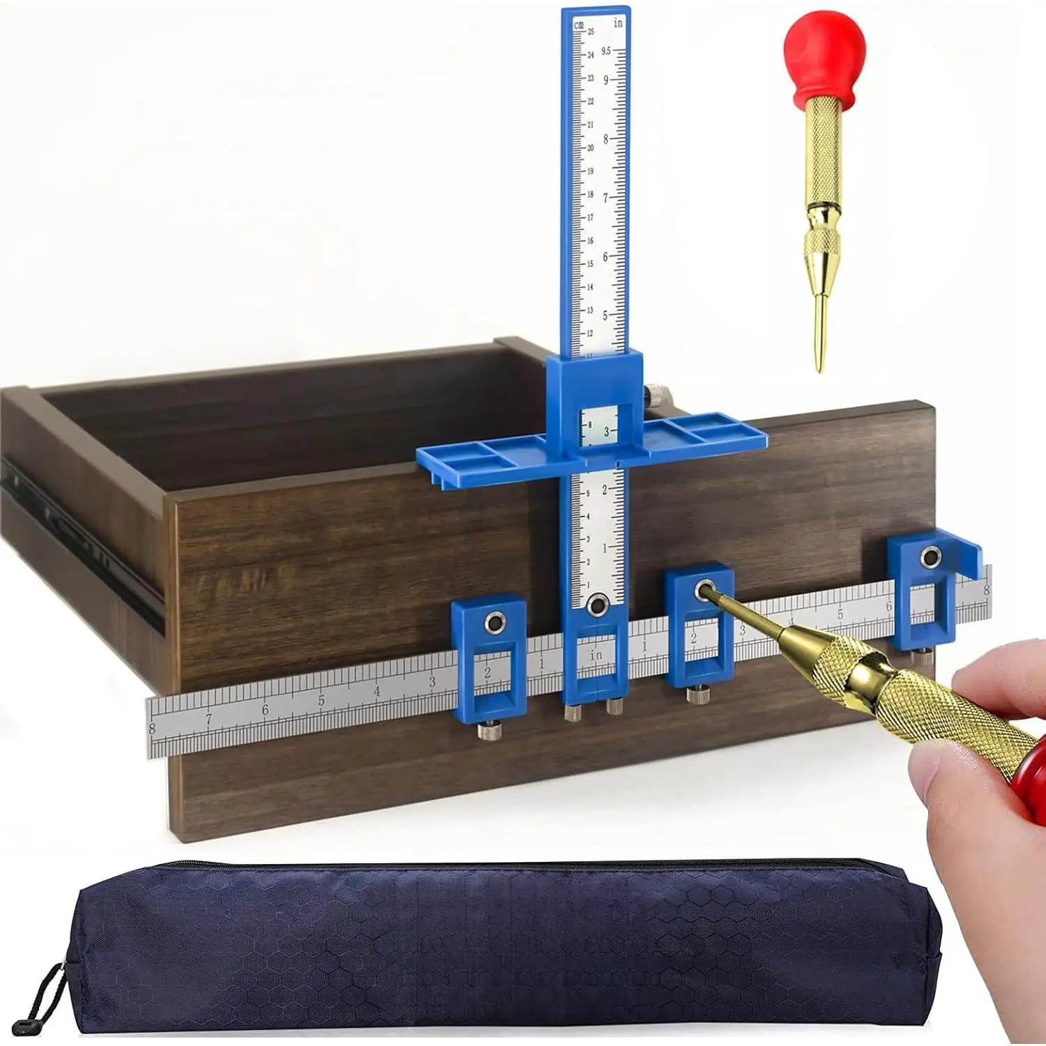 Cabinet Hardware Jig,  Cabinet Handle Jig with Automatic Center Punch, Avoid Jitter Caused by Direct Drilling. Use  Handles and Pulls on Drawers/Doors, Perfect Set.