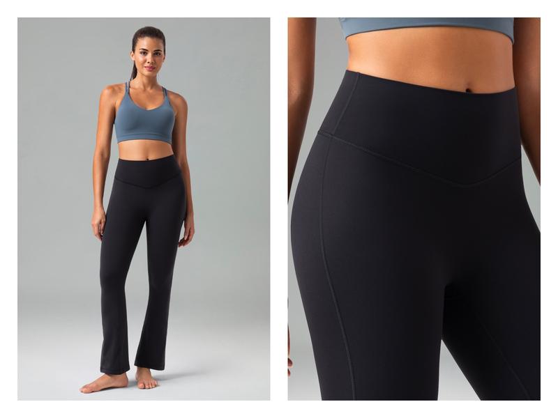 Colorfulkoala Women's No Front Seam 27.5" Mini Flare Pants High-Waisted Seamless Front Dreamlux Fabric Yoga Casual Wear