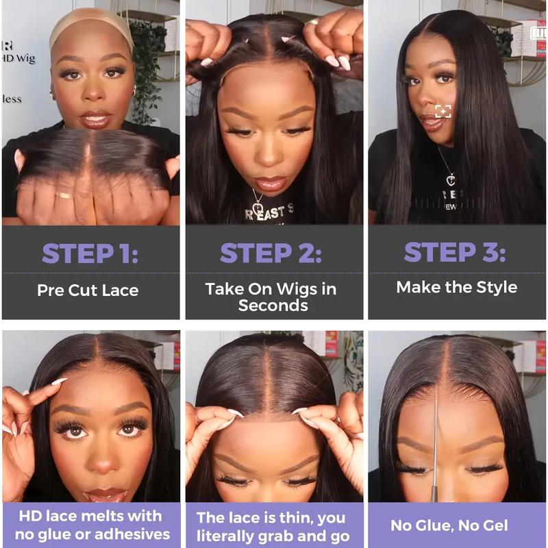 Bling Hair Glueless Wig Real Hair Ready To Wear Pre Cut Straight Wig 5x5 Transparent Lace Closure Wig Brazilian Wigs For Women