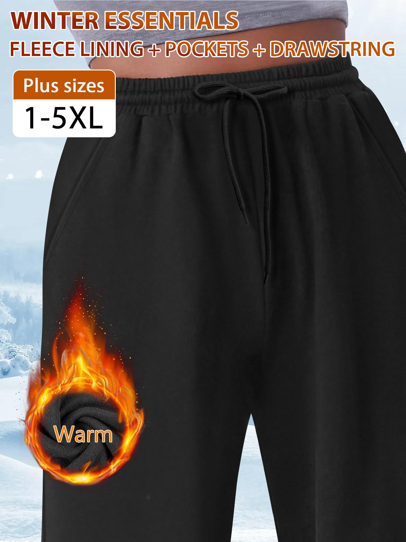 Plus Size Women's High Stretch Fleece Wide Leg Pants with Drawstring Pockets, Warm Comfortable Fall Winter, Casual Daily Wear