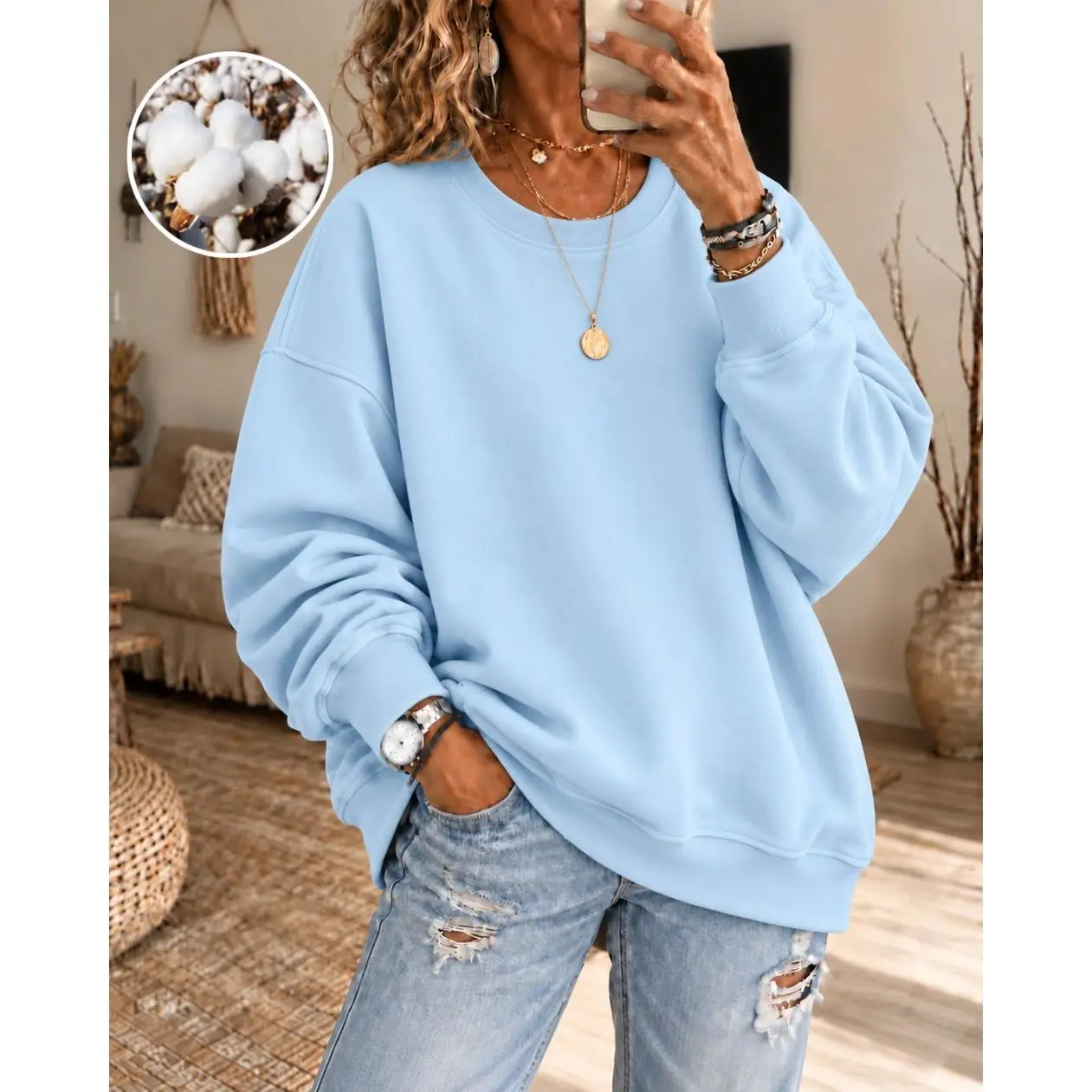 Classic Crewneck Sweatshirt, Casual Pullover Sweatshirt, Soft Long Sleeve Top, Ribbed Neck Cuffs And Hem, Comfortable Basic Sweatshirt For Everyday Wear, Streetwear, Layering, Travel, School And Weekend Outfits