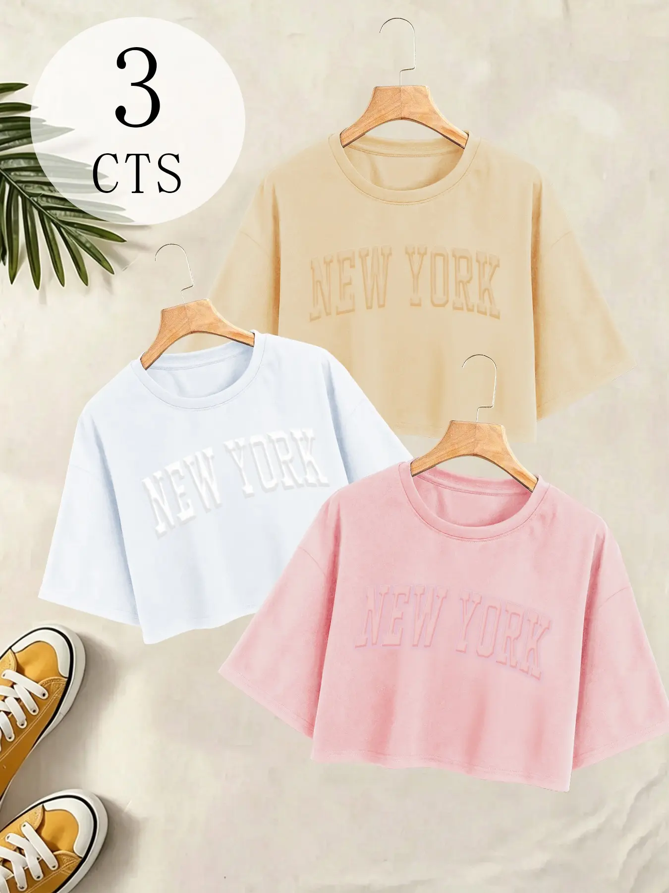 Women 3‑Pack Graphic Crop T‑Shirts, Crew Neck Drop Shoulder Short Sleeve Loose Fit Tee Tops, Casual Vintage Streetwear, Soft Breathable Daily Going‑Out Outfit, bts outfits