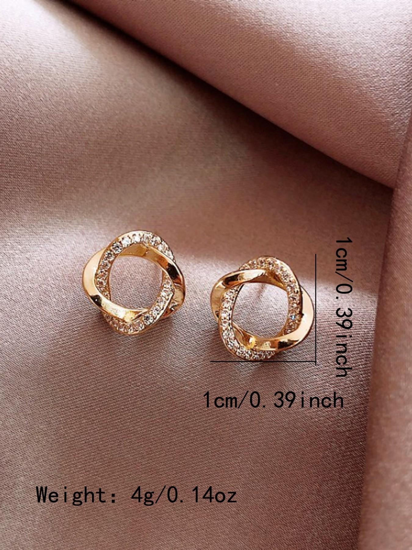 Metal Geometric Rhinestone Spiral Earrings, Unique Women's Daily Jewelry, Fashionable Ear Studs, Stylish Accessories for Everyday Wear