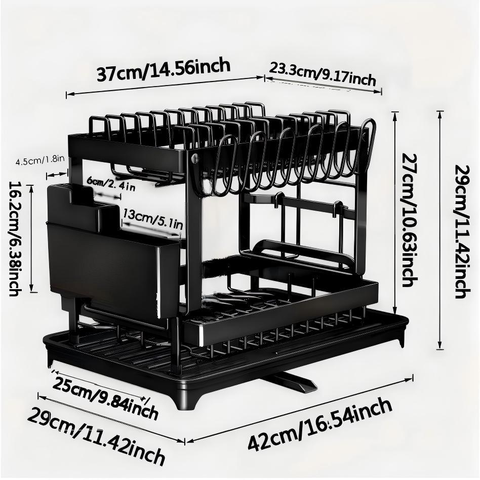 Thick Two-Layer Kitchen Drying Rack with Bottom Tray, Large Capacity Cutlery Drying Rack, Multi-Functional Storage Organizer for Kitchen
