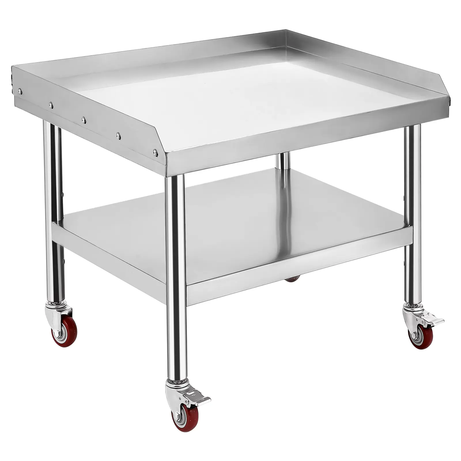 24x28 Inch Stainless Steel BBQ Equipment Stand, 1000 lb Top Shelf, Adjustable Undershelf, with Castors